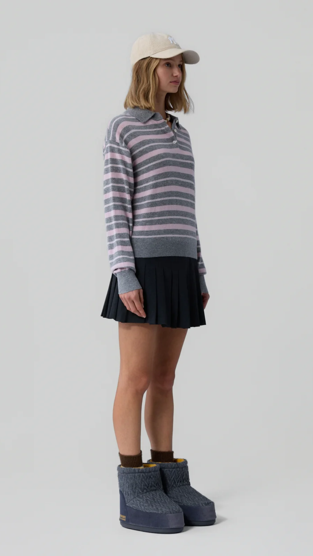 Guest In Residence Collegiate Stripe Polo in Heather Grey Combo