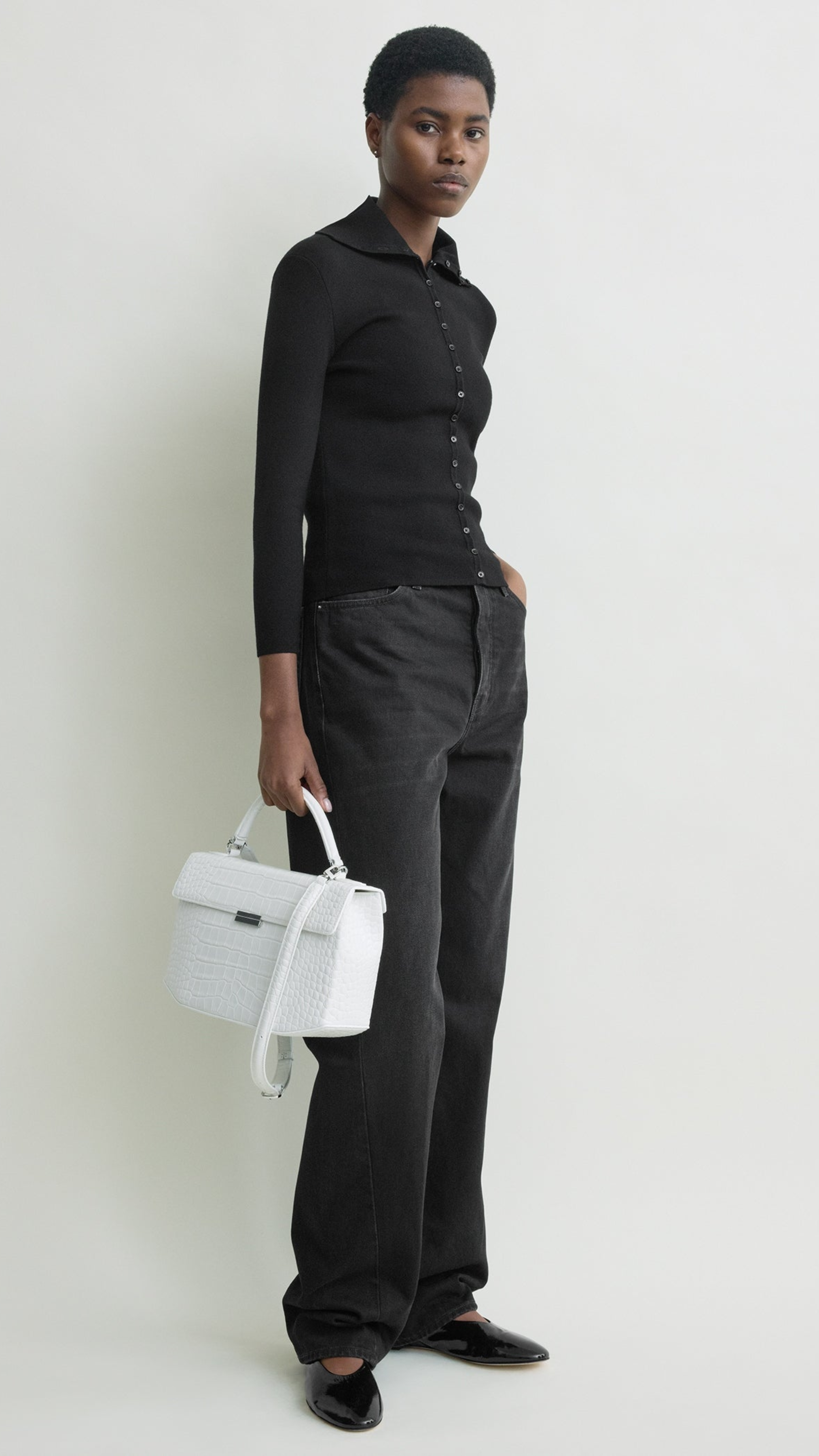 Toteme Fitted Polo Cardigan in Black