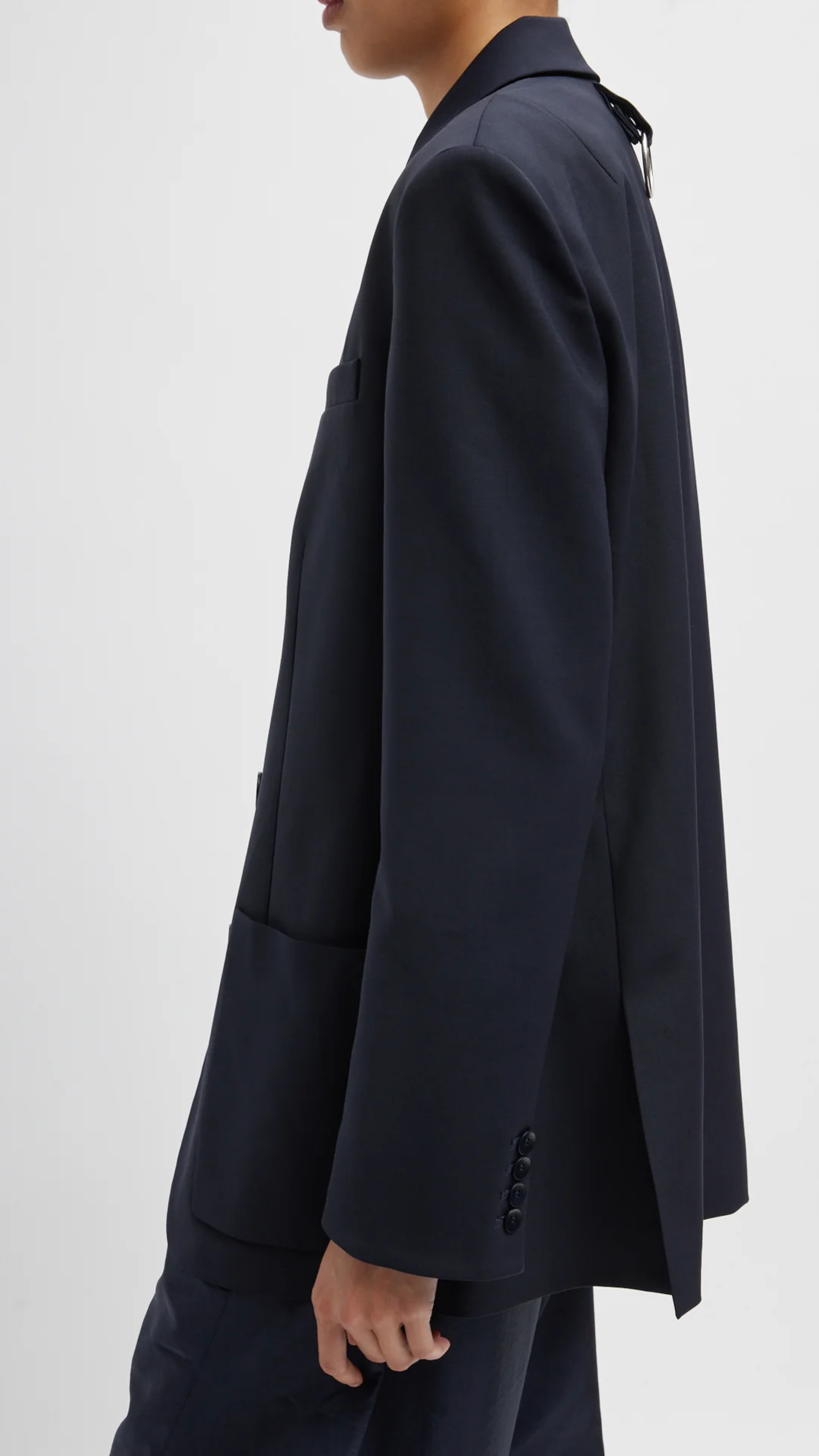 Tibi Tropical Wool Max Blazer in Navy