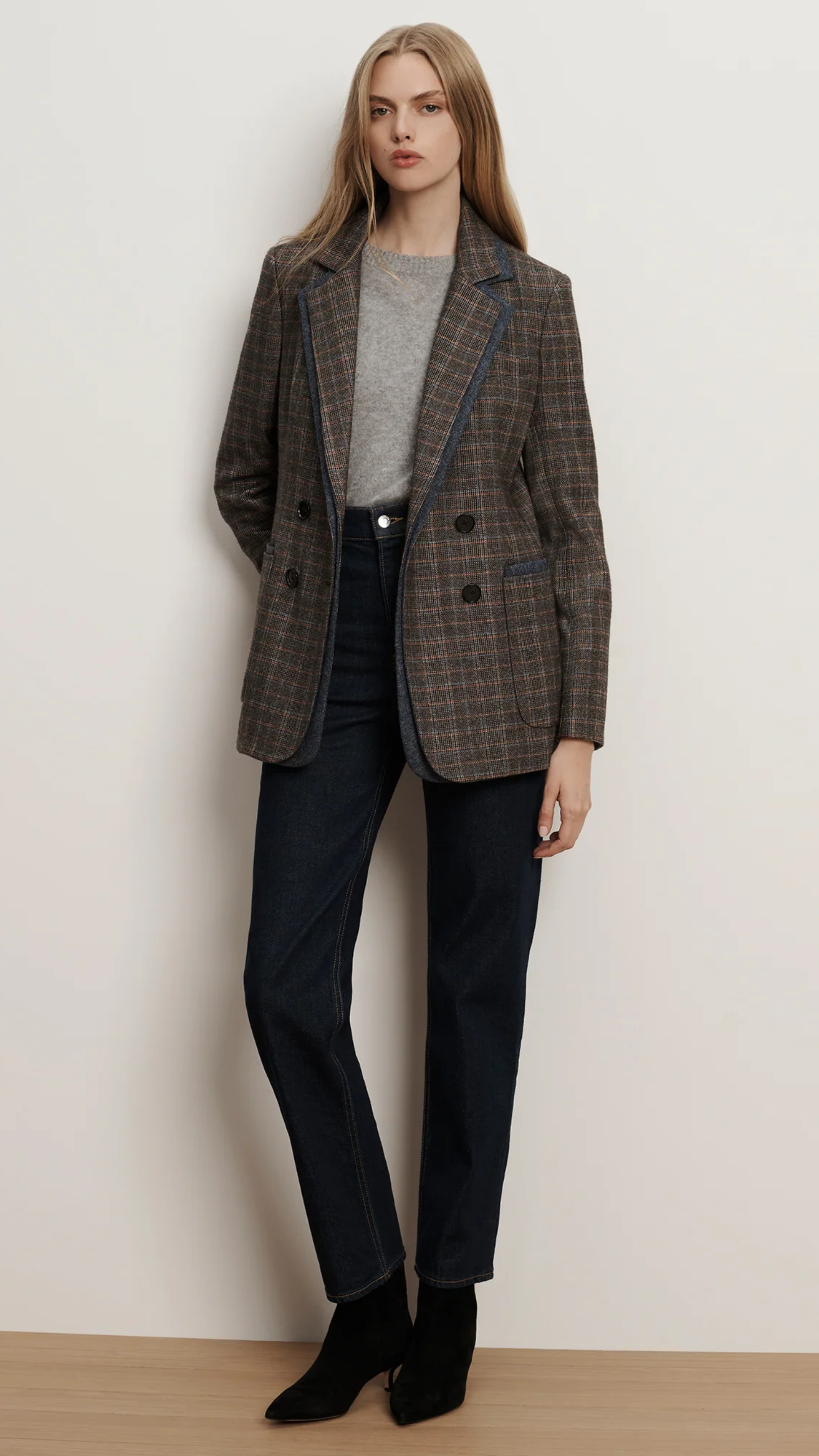 Veronica Beard Hedi Plaid Dickey Jacket in Charcoal