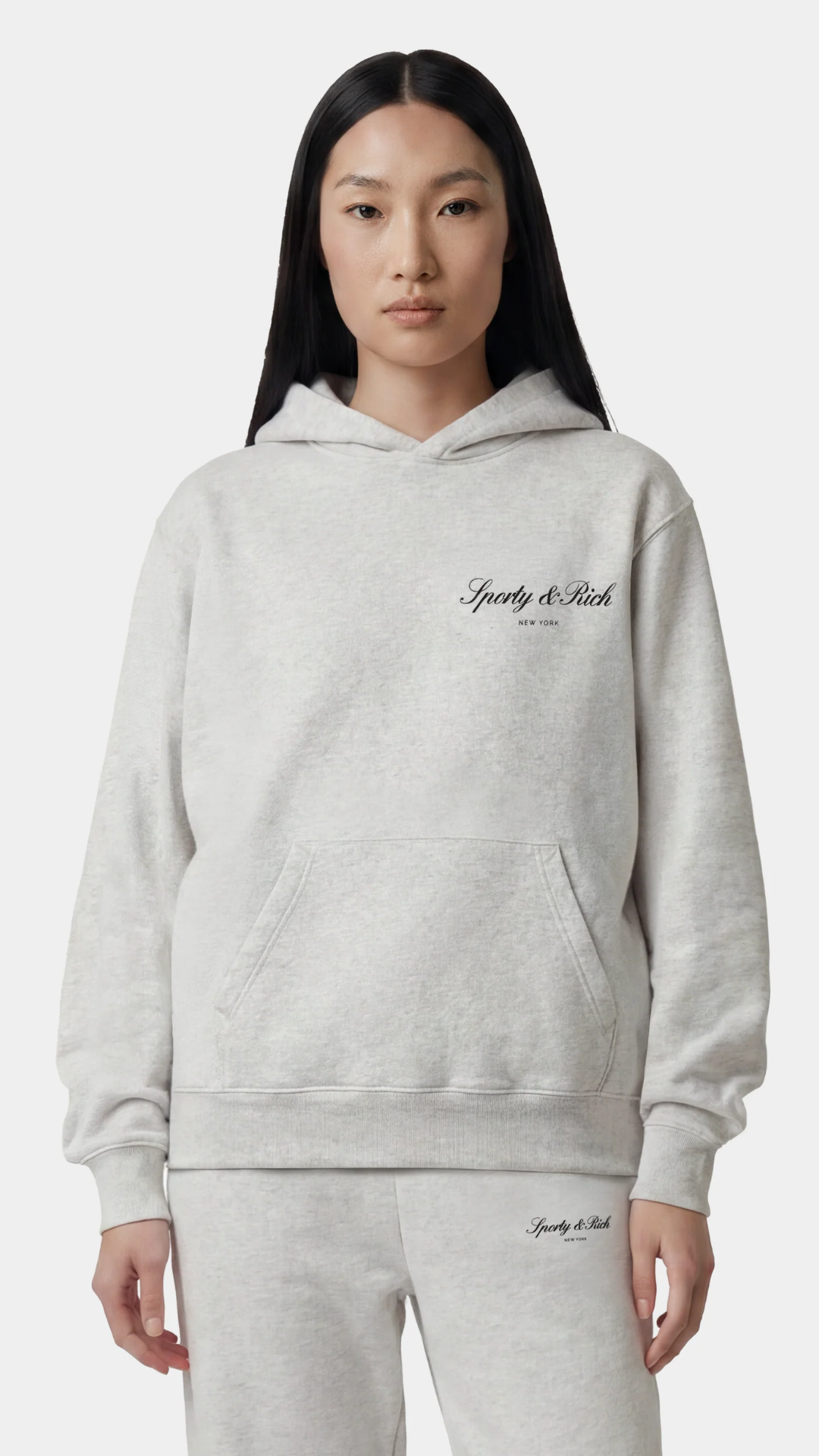 Sporty & Rich Signature NY Hoodie in Heather Gray