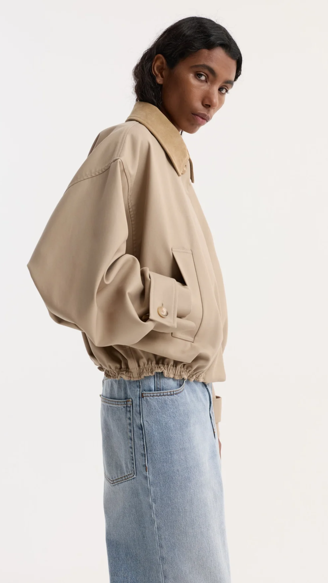 Róhe Suede Collar Blouson Jacket in Sand