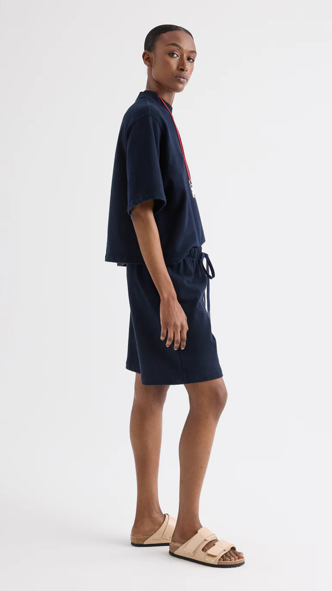 TWP Cropped Mock Neck Tee in Midnight