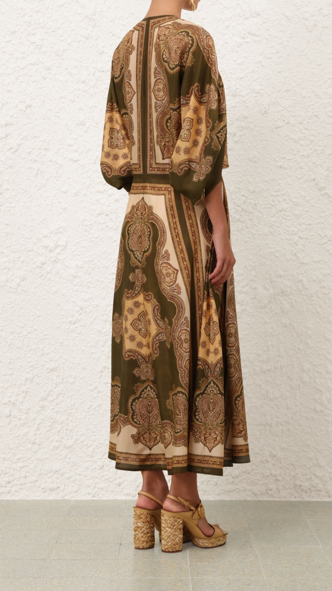 Zimmermann Mahon Tunic Midi Dress in Olive Paisley