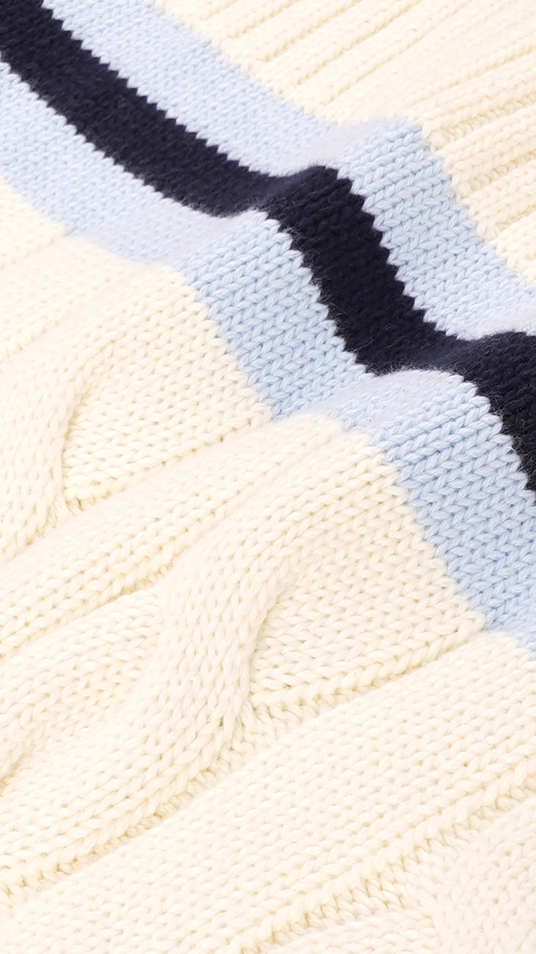 Sporty & Rich SRC Cableknit V-Neck Sweater in Ecru/Navy/Ciel