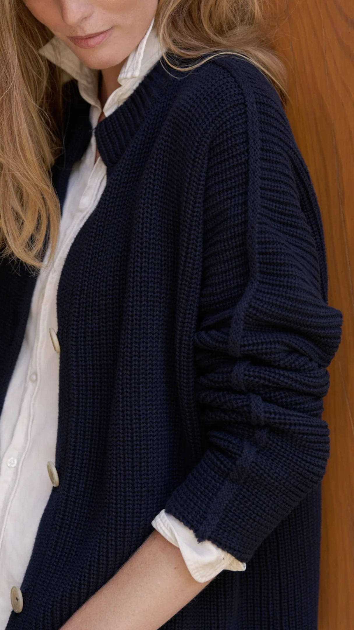 Frank & Eileen Montecito Crew Neck Cardigan in Marine