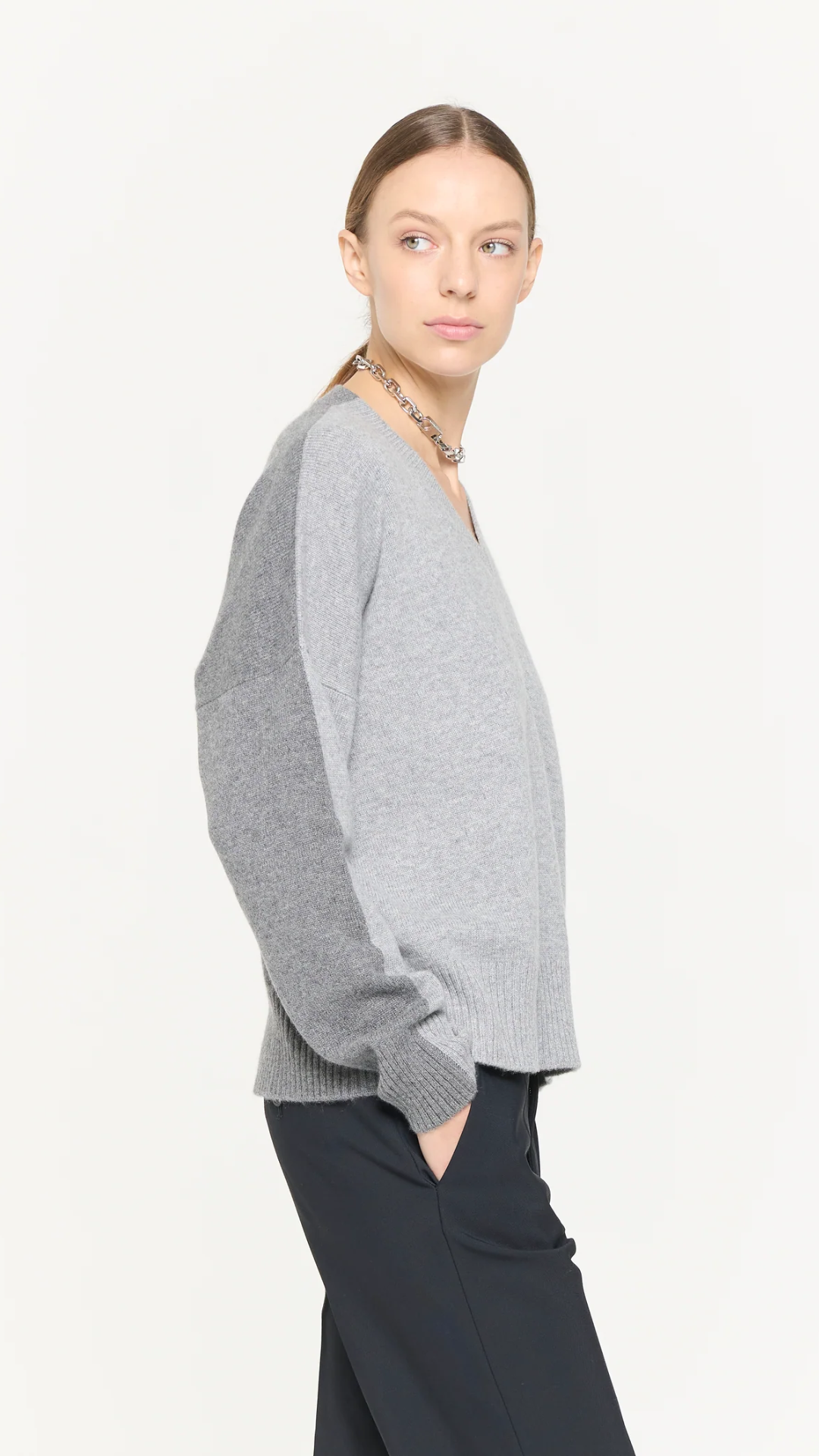 Plan C L/S V Neck Knit in Grey