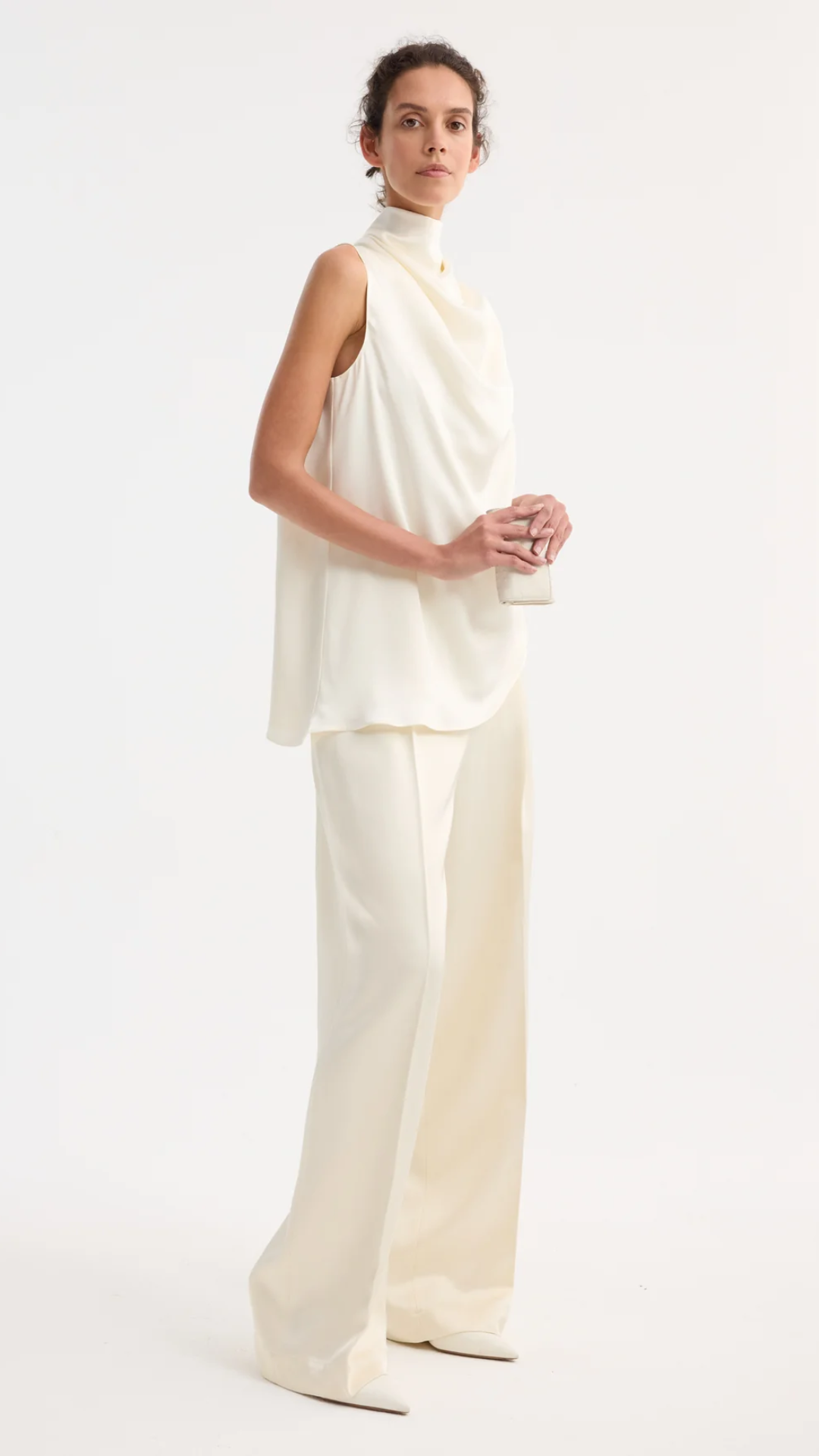 Rohe Sleeveless Draped Satin Top in Cream