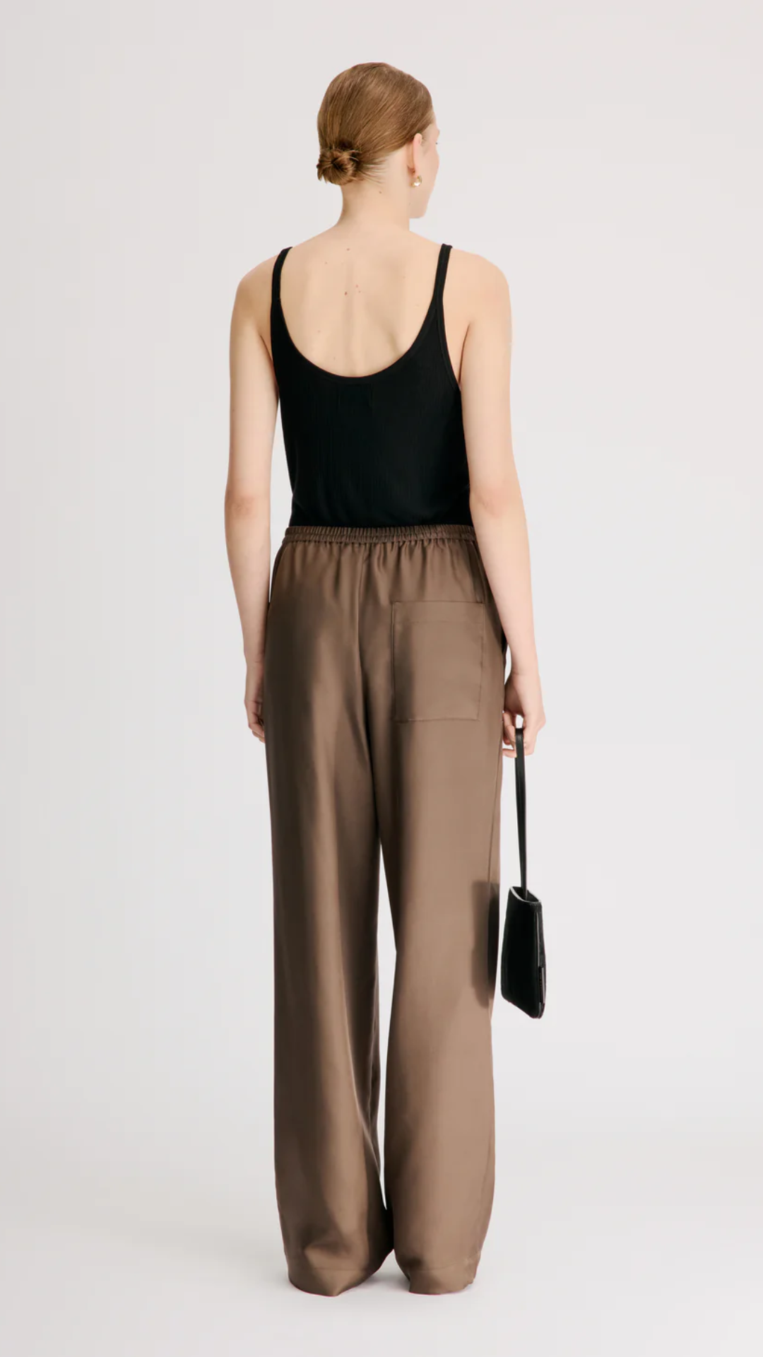 Loulou de Saison Alera Wide Leg Silk Pant in Dark Brown
