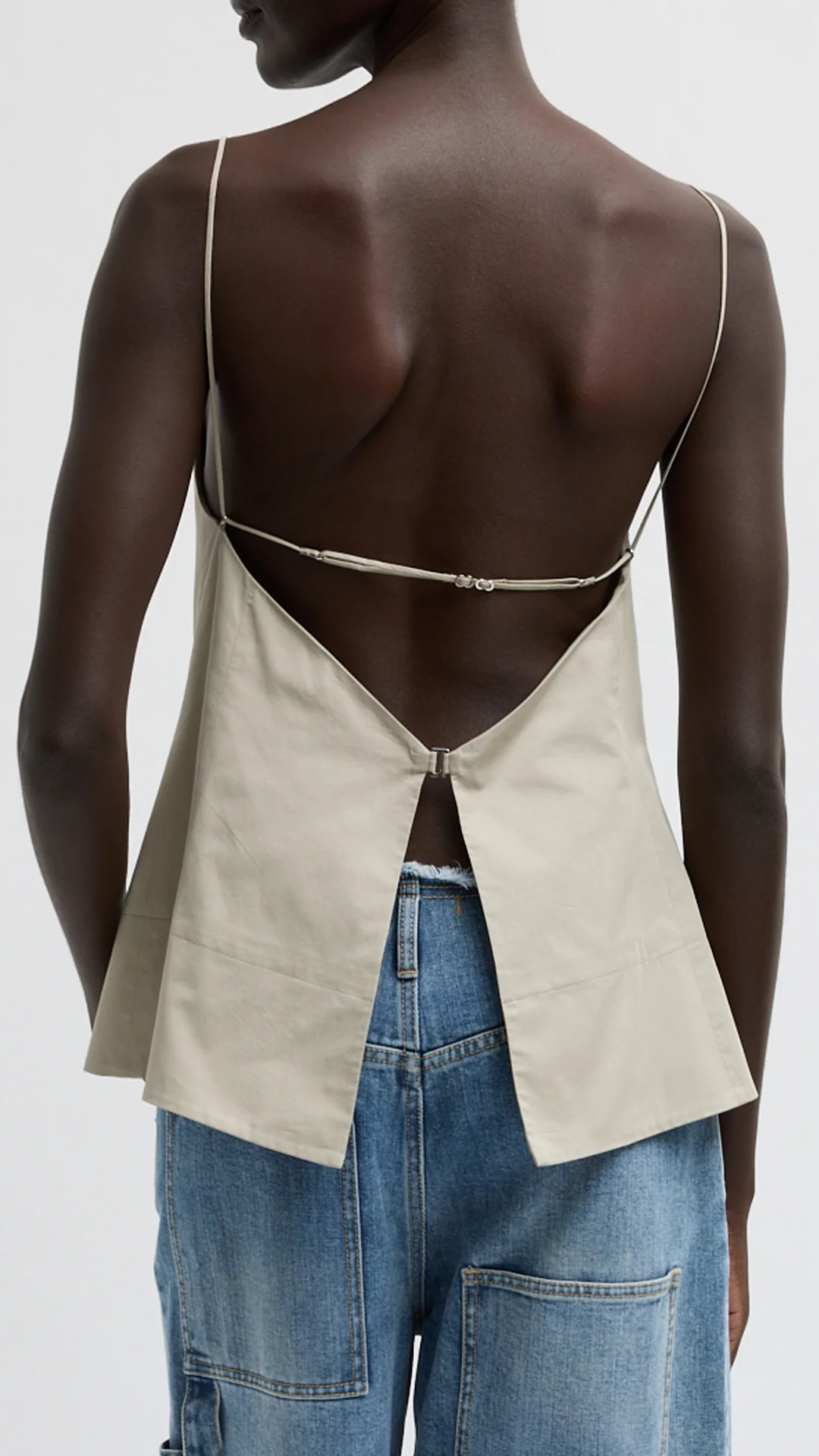 Tibi Eco Poplin Strappy Open Back in Sandstone