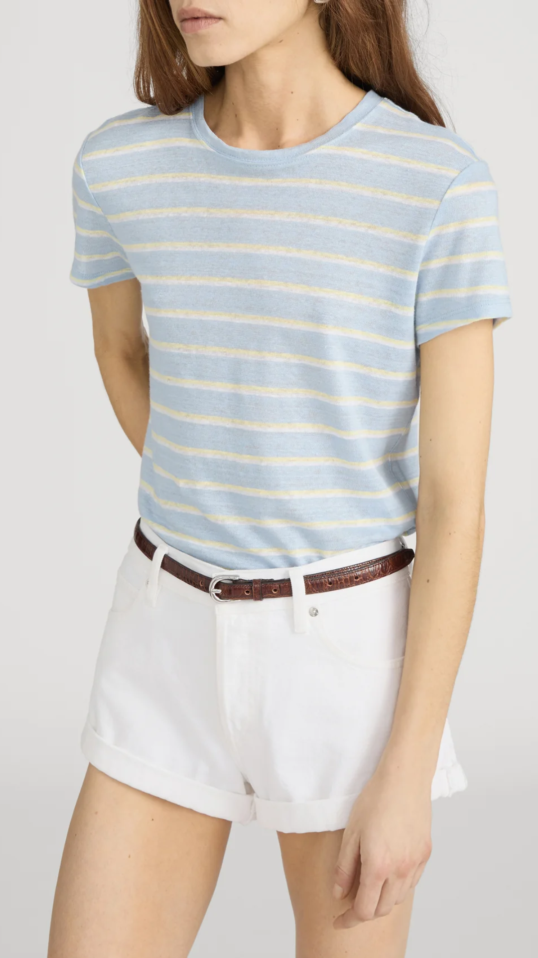 Frame The Linen Baby Tee in Chambray Blue Multi