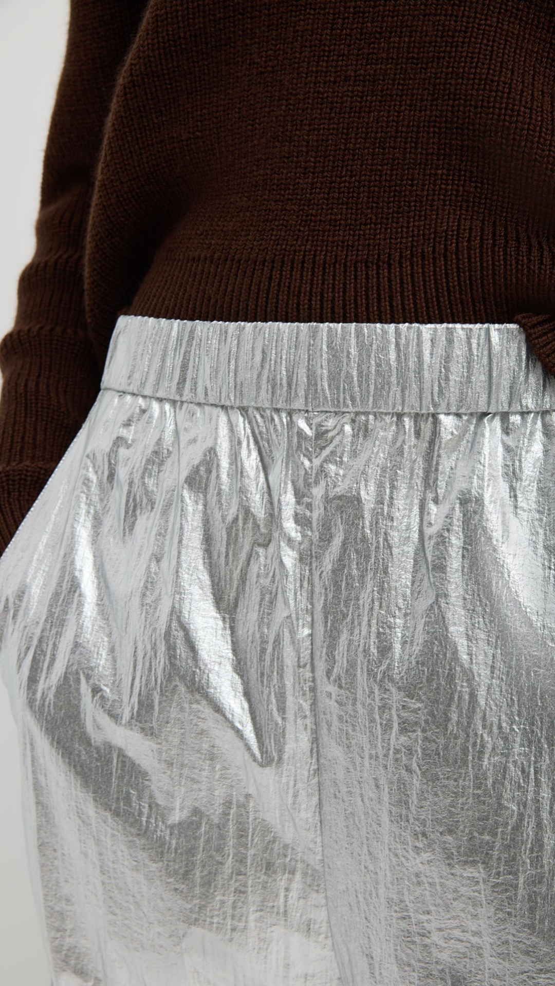 Tibi Silver Metallic Nylon Winslow Pant in Silver