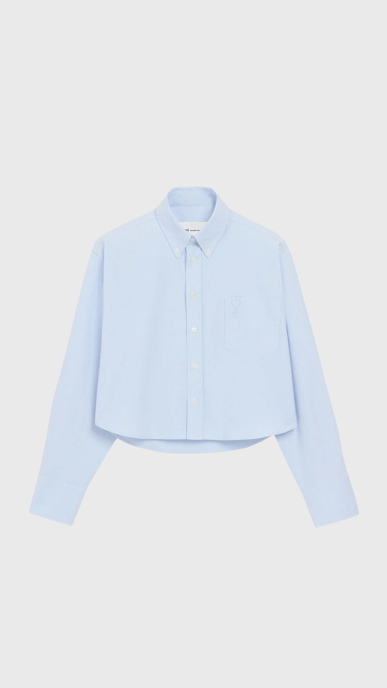 Ami Cotton Cropped Embossed Ami De Coeur Shirt in Sky Blue