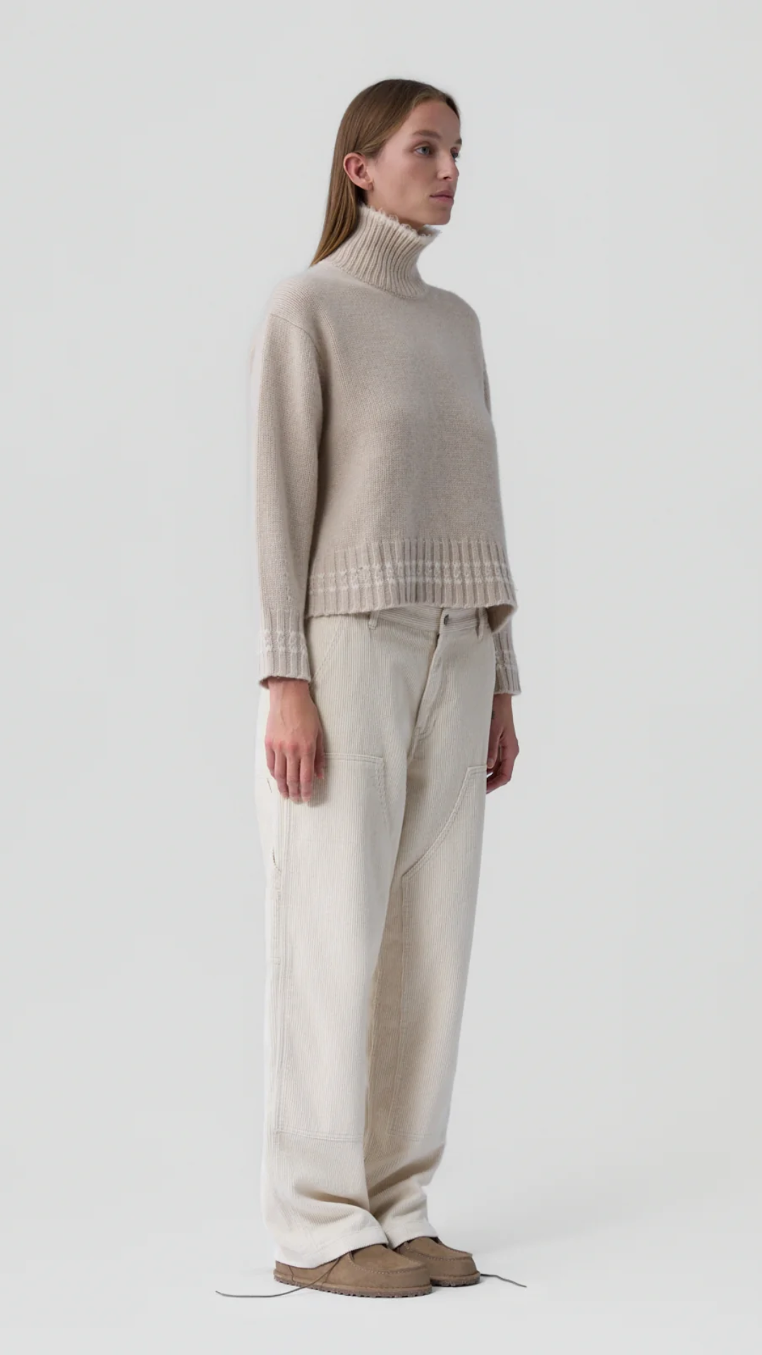Guest in Residence Tipped Cozy Turtleneck Sweater in Sand
