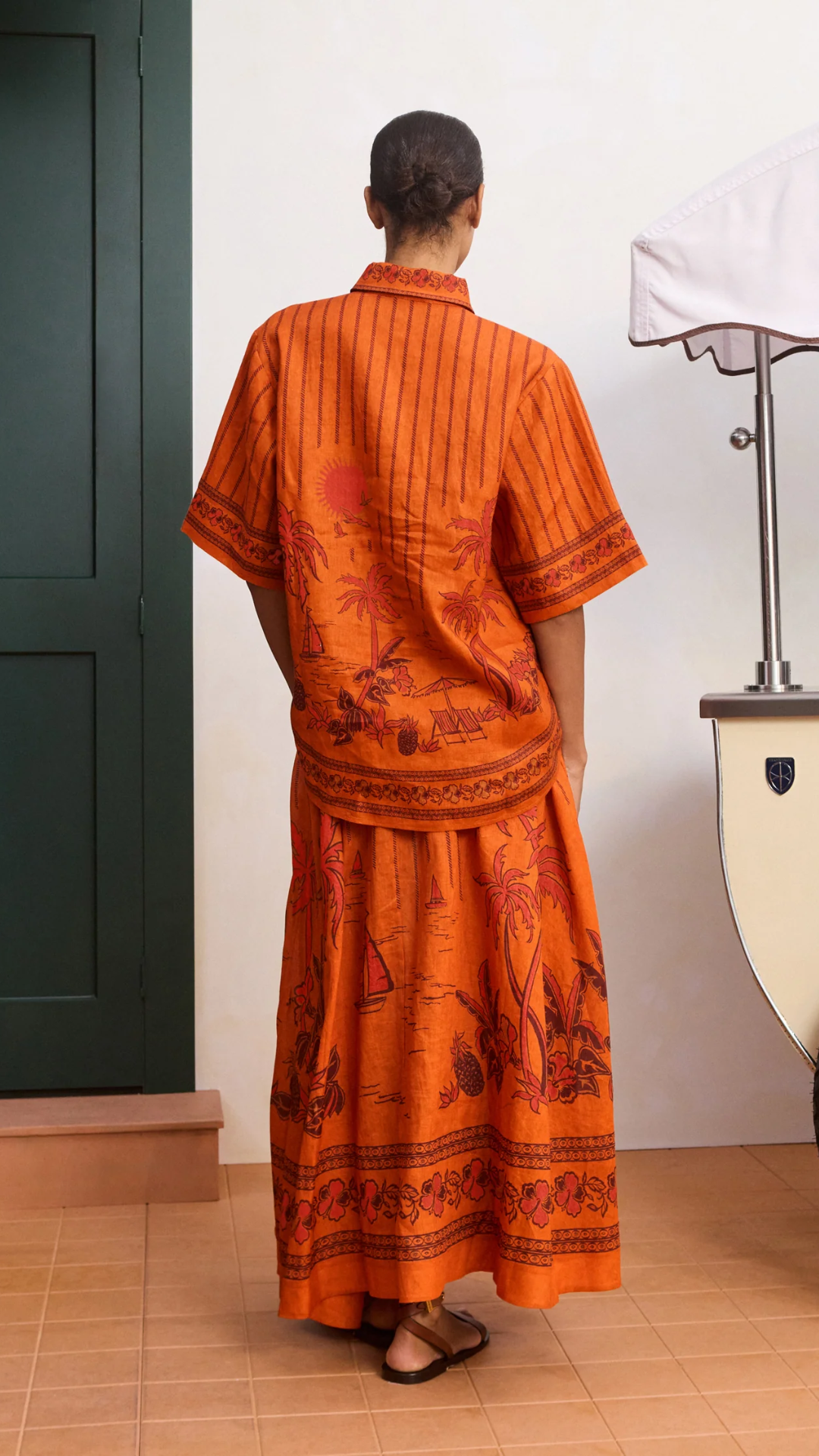 ALÉMAIS Boathouse Midi Skirt in Orange
