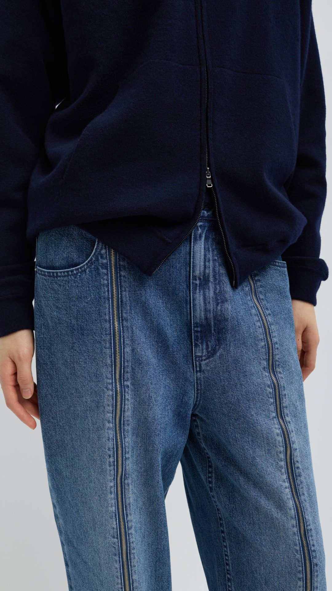 Tibi Zippered Denim Jogger in Classic Blue