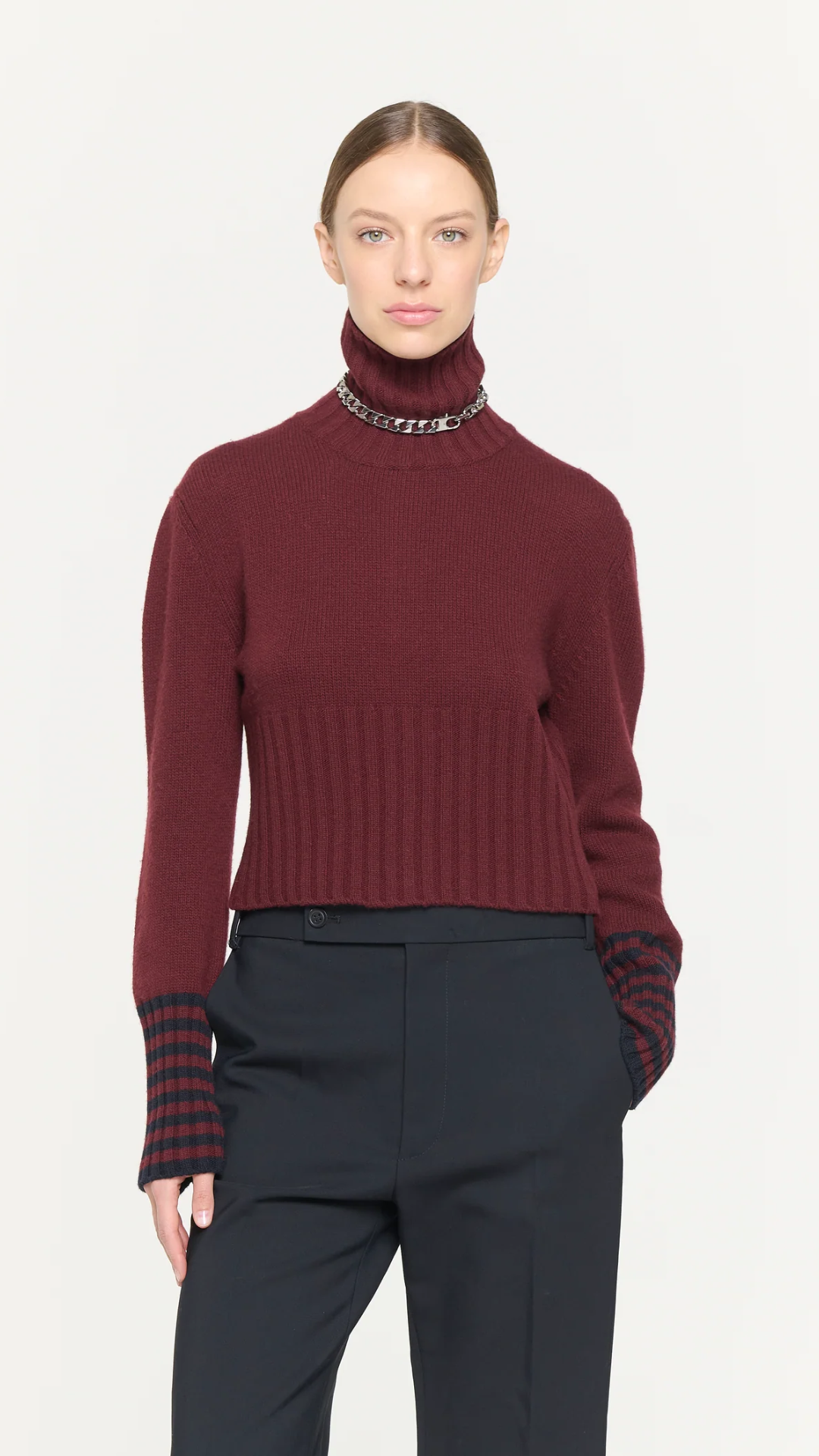 Plan C L/S Turtleneck Knit in Blue Burgundy