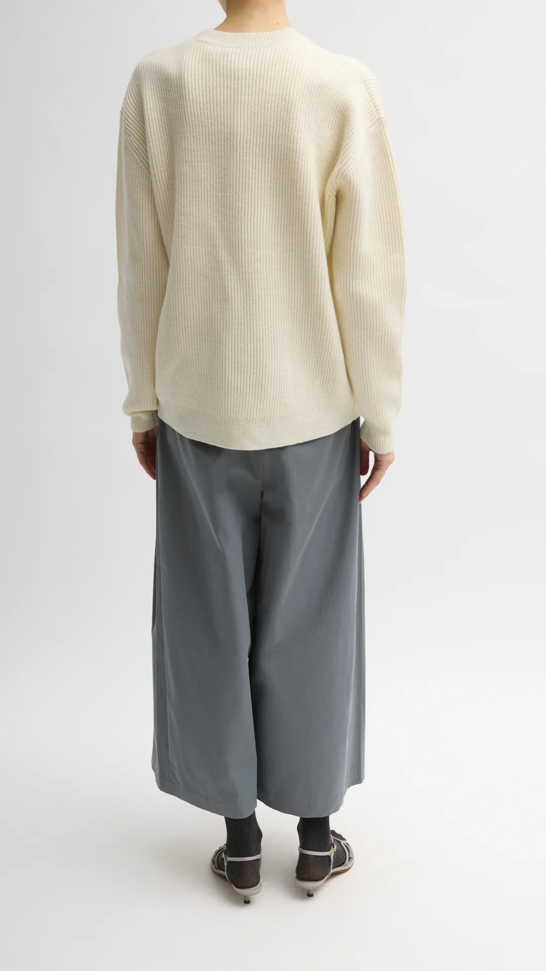 Tibi Cardigan Stitch Split Front Crewneck in Ivory