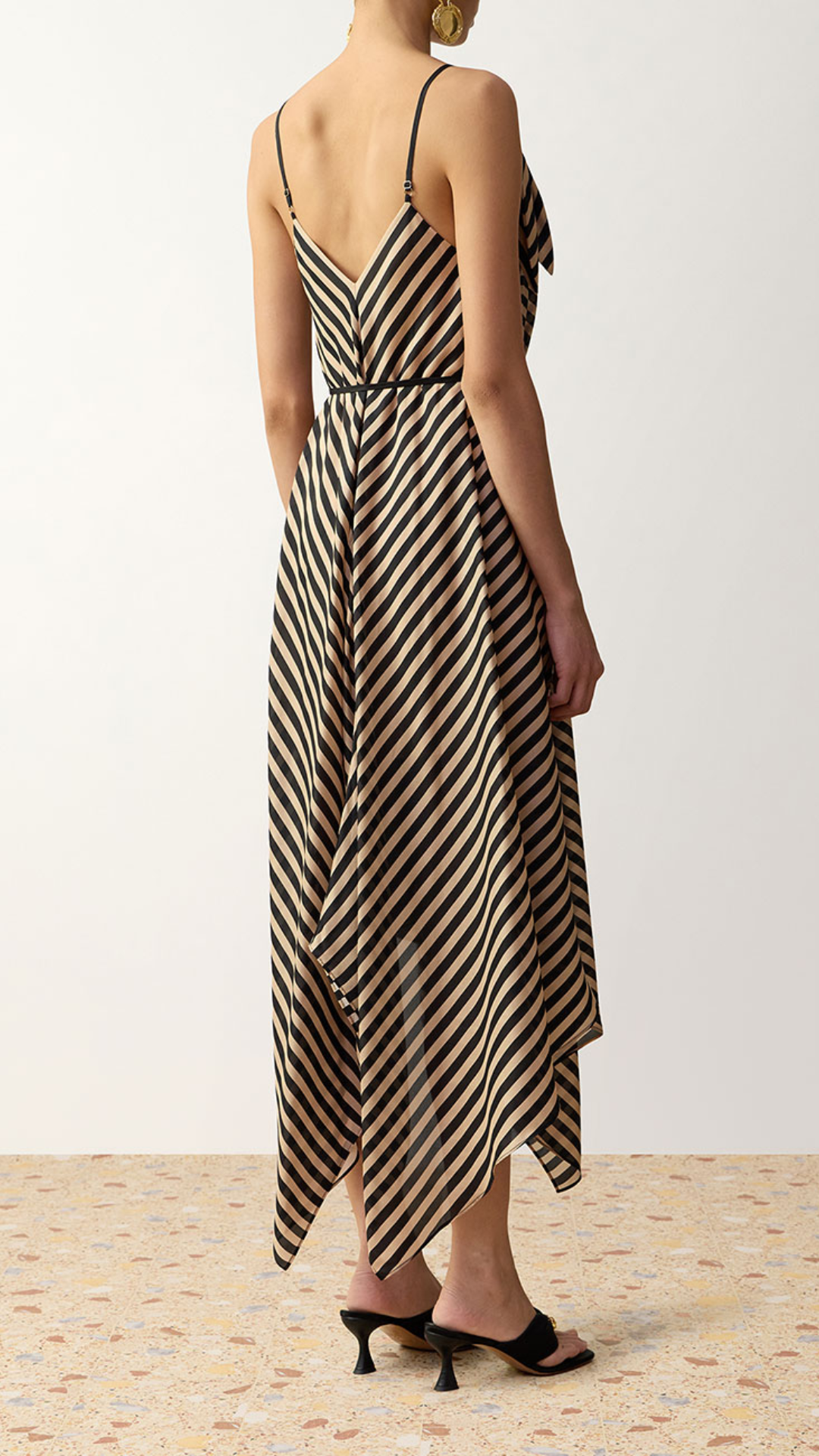 Zimmermann Fairlight Scarf Hem Midi Dress in Black/Beige