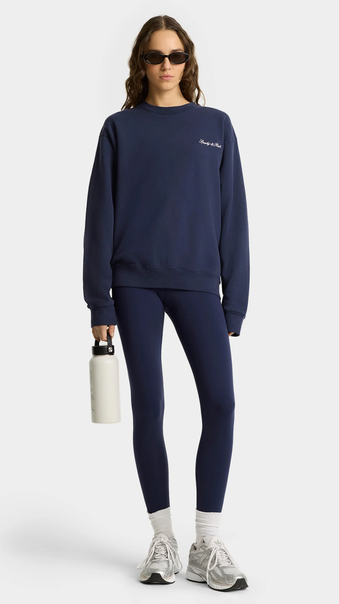 Sporty & Rich Syracuse Embroidered Crewneck in Navy/White