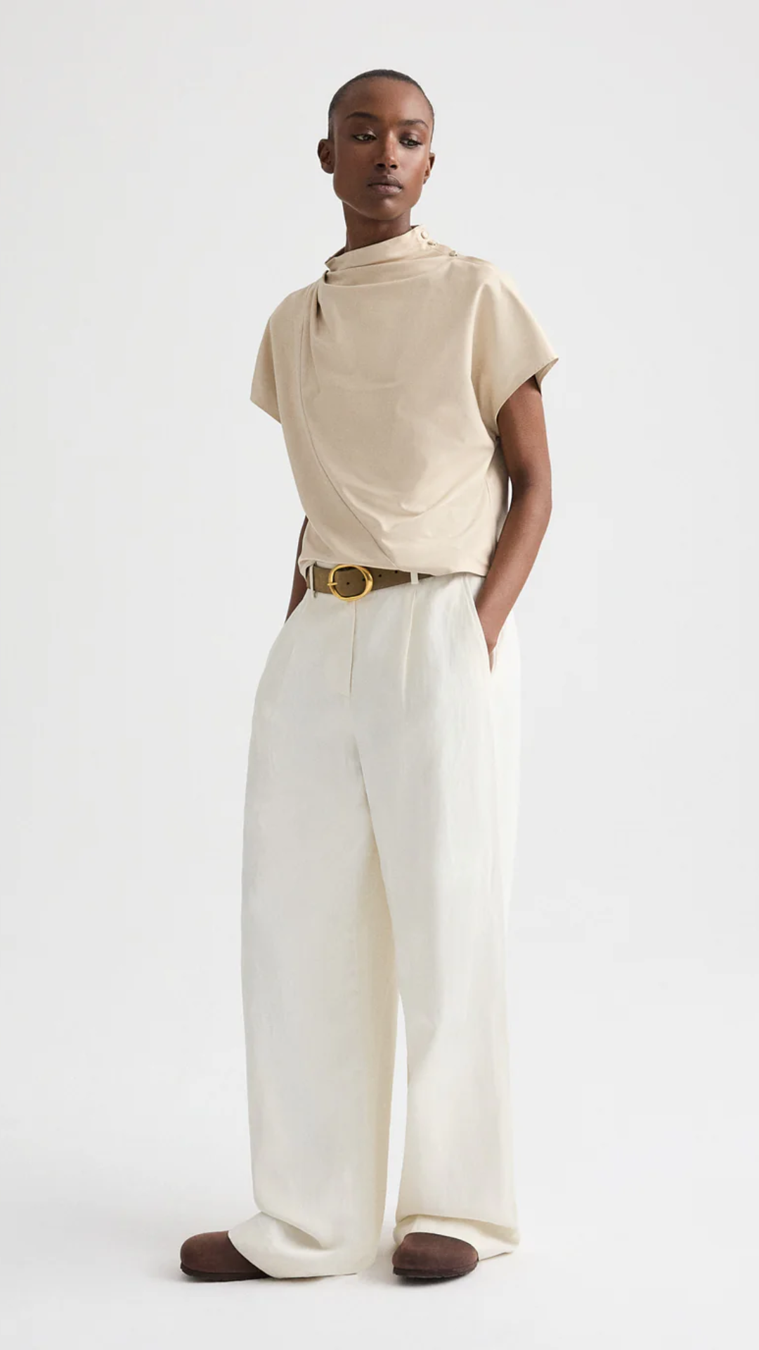 TWP Mock Neck Tee in Bone