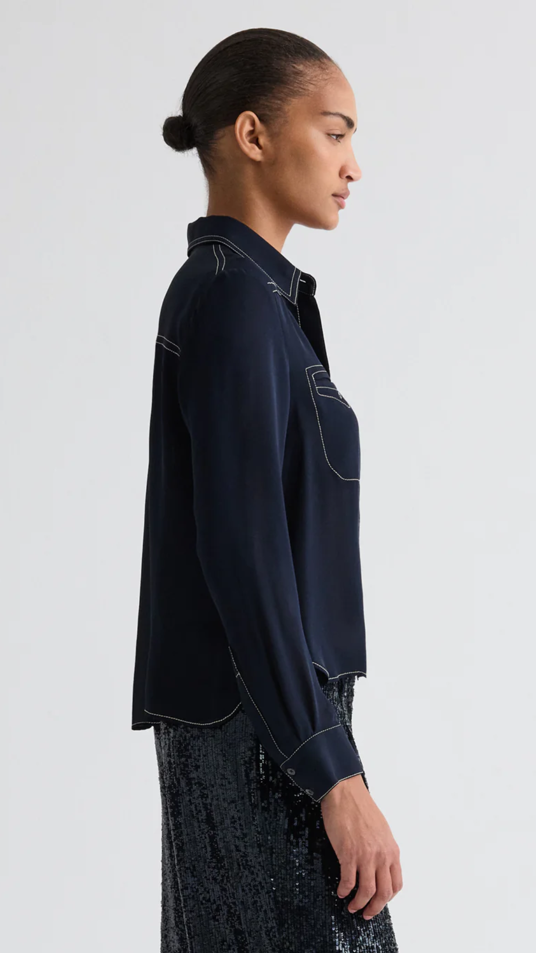 TWP Carter Topstitch Shirt in Midnight