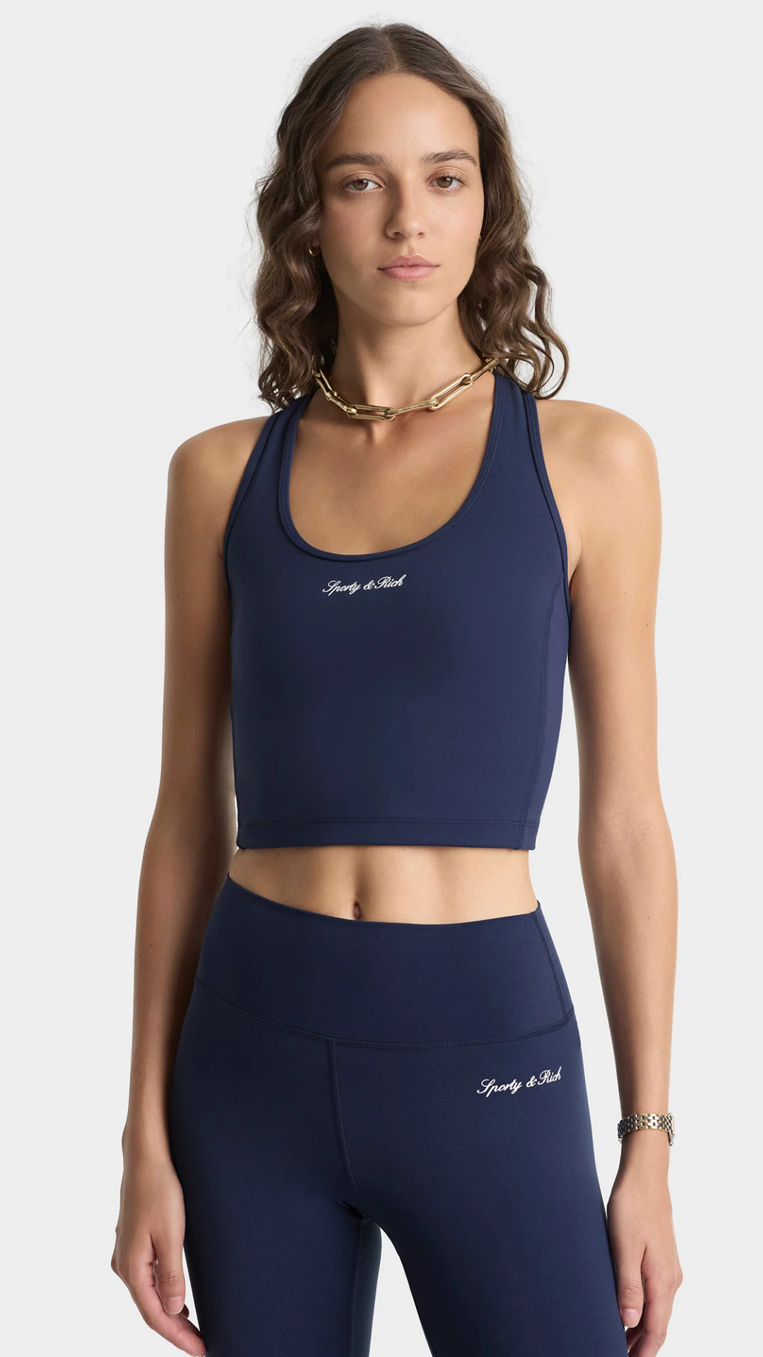 Sporty & Rich Signature Logo Legging in Dark Navy