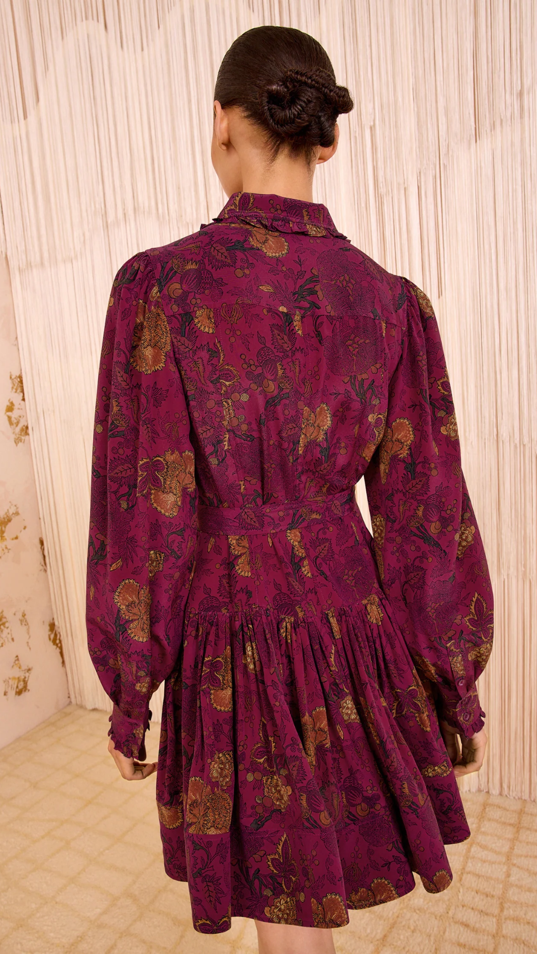 Ulla Johnson Simona Silk Long Sleeve Mini in Peony