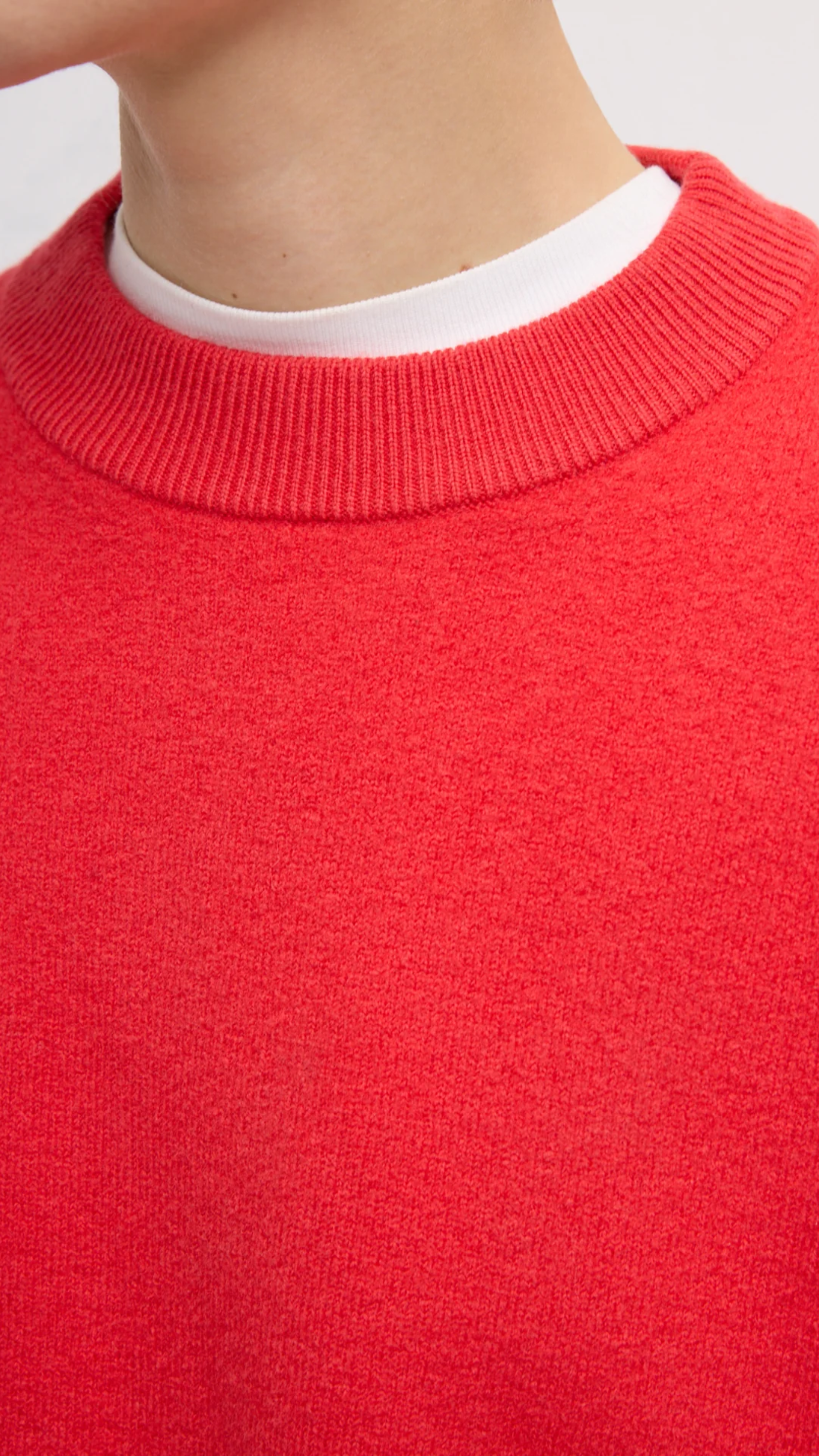Tibi Boiled Wool Crewneck Easy Pullover in Red
