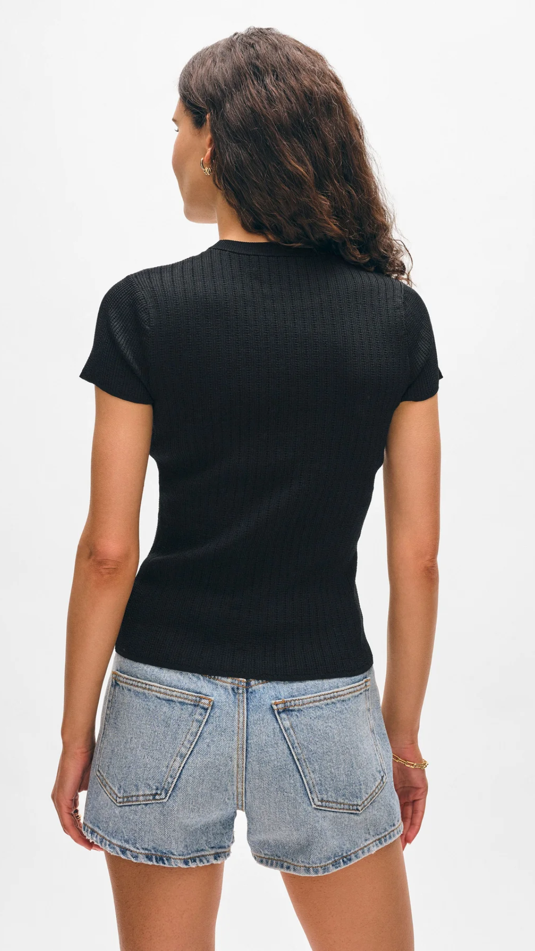 White + Warren Paperfine Pointelle Tee in Black