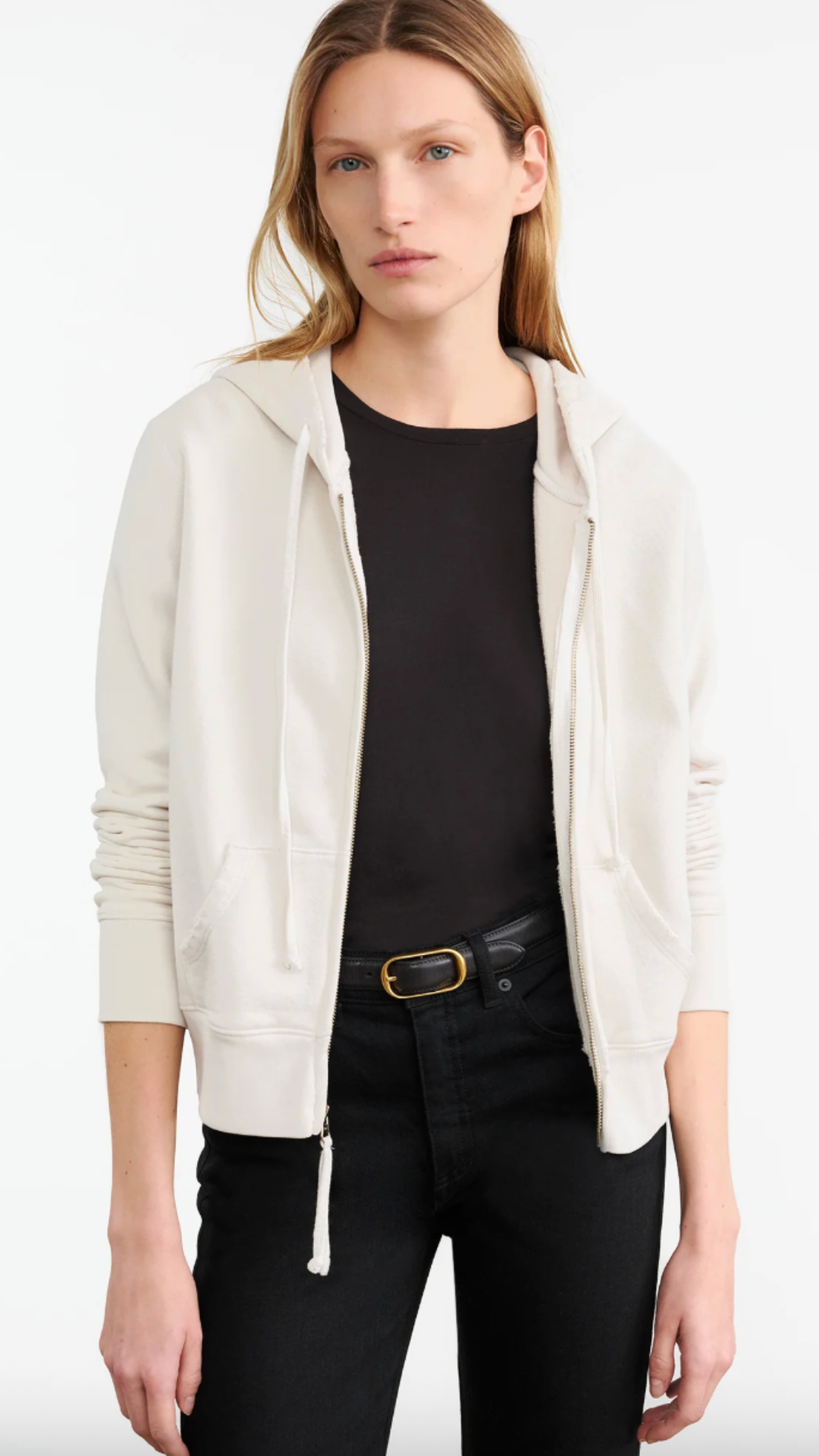Nili Lotan Callie Zip Up Hoodie in Chalk
