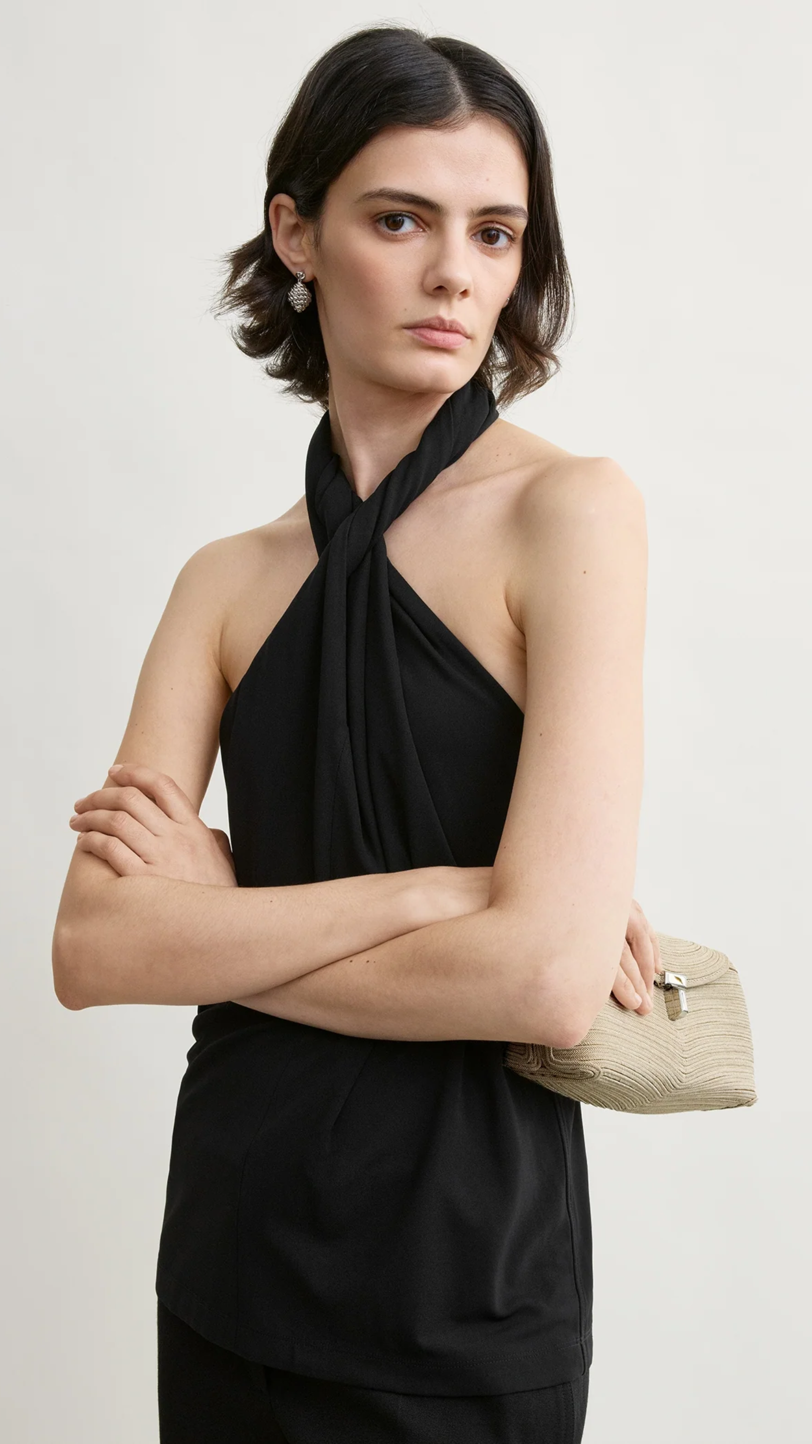 Toteme Twisted Jersey Halter Top in Black