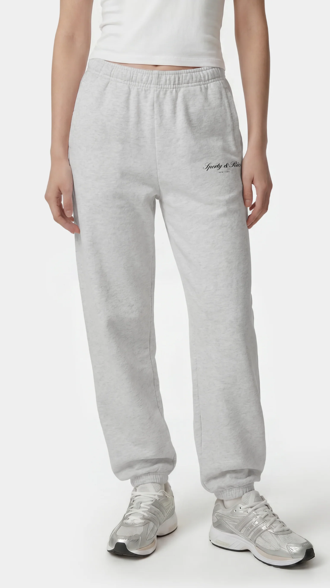 Sporty & Rich Signature NY Sweatpant in Heather Gray