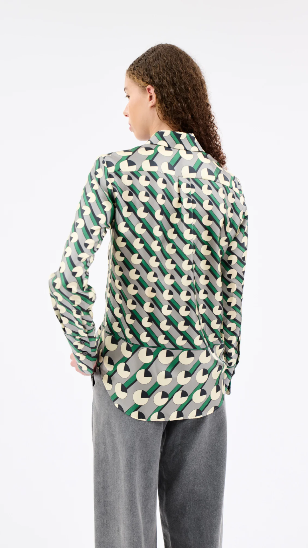 Odeeh Crescents and Lines Patterned Blouse in Dark Emerald