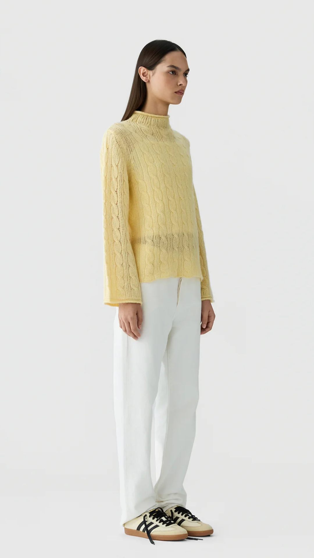 Guest In Residence Cable Mock Neck Top in Butter