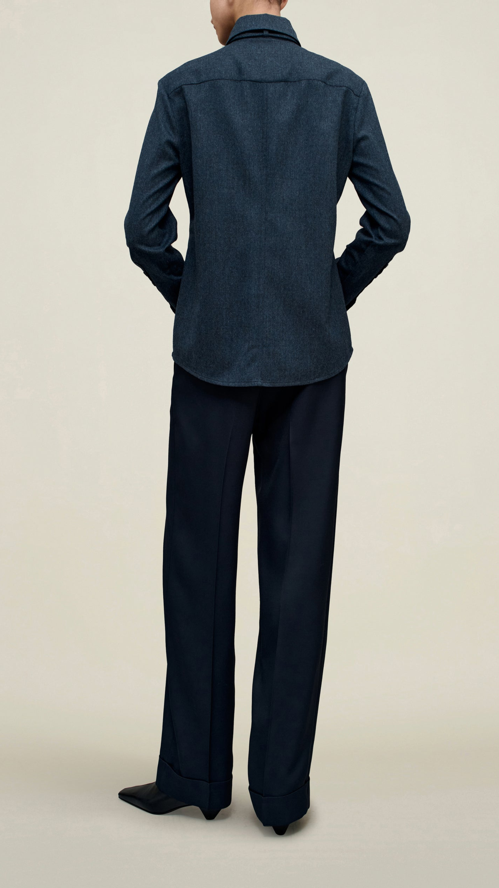 Kallmeyer Billie Flannel Suiting Tie Blouse in Heather Navy