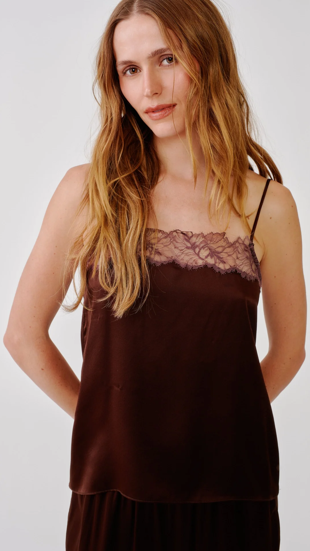 Sablyn Haya Lace Trim Square Neck Cami in Cinnabar