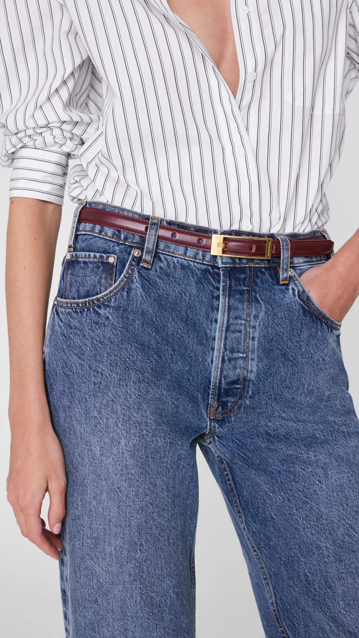 Anine Bing Elly Smooth Leather Belt in Fig