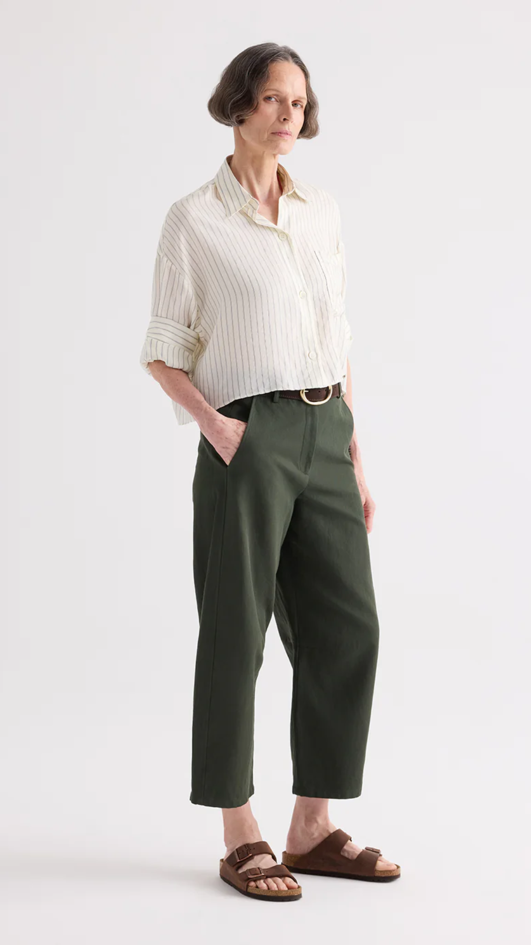 TWP Next Ex Shirt in Ivory/Blue Pencil Stripe