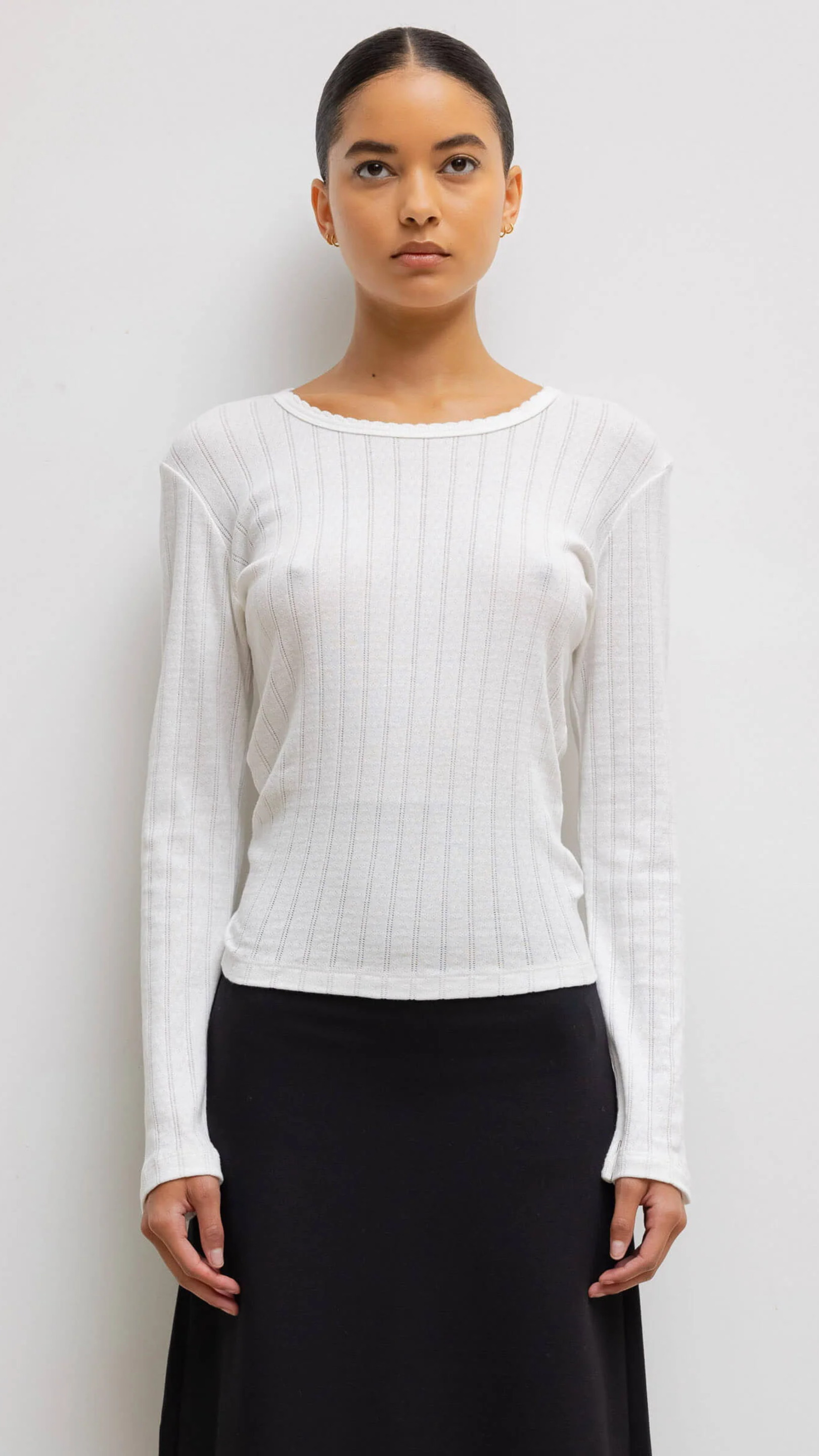 LESET Pointelle Slim Fit Long Sleeve in White