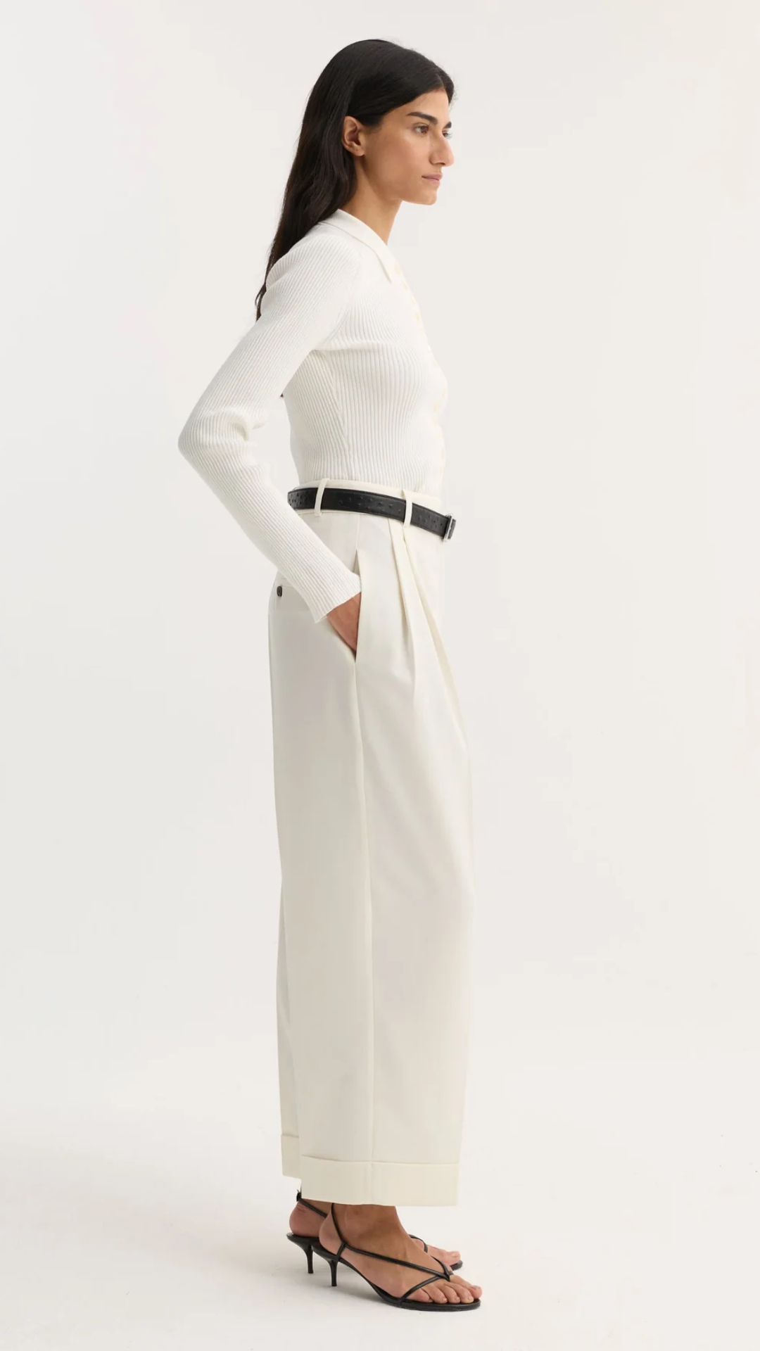Róhe High Waist Turn-Up Trouser in Off White