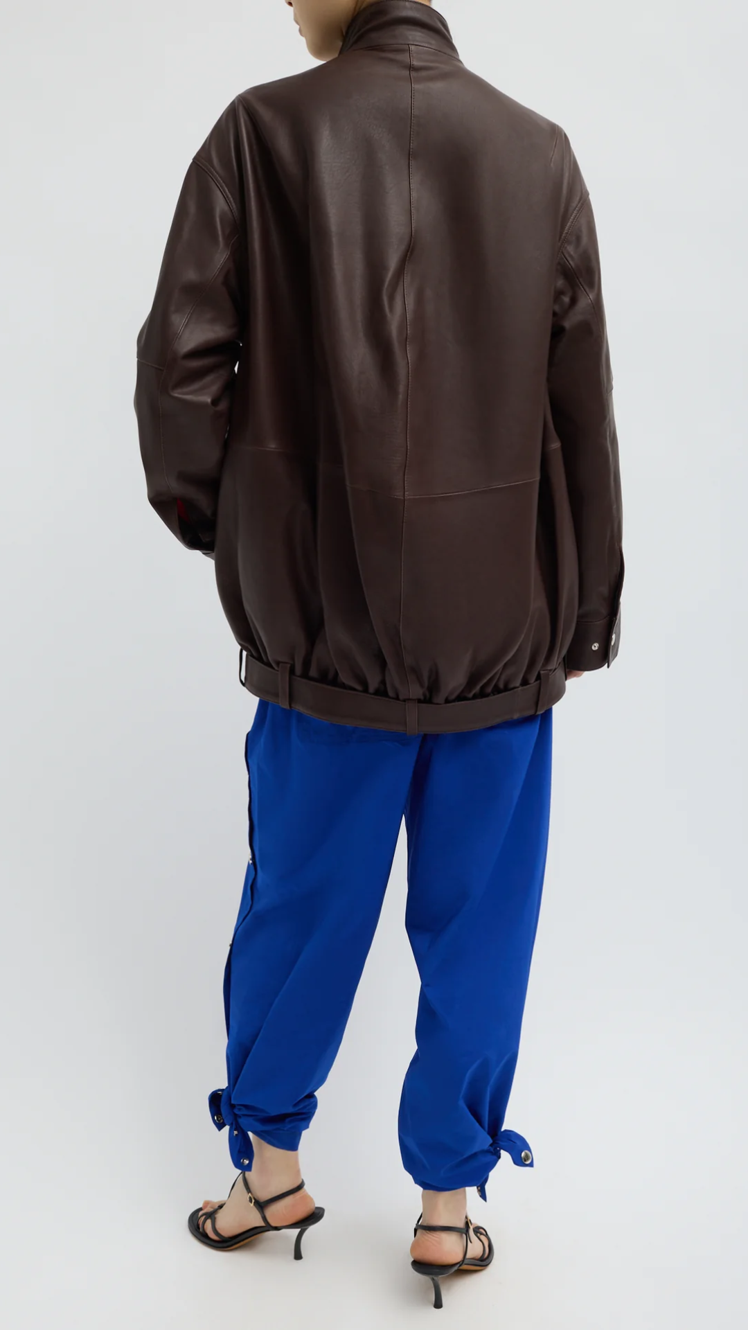 Tibi Leather Moto Bomber in Brown