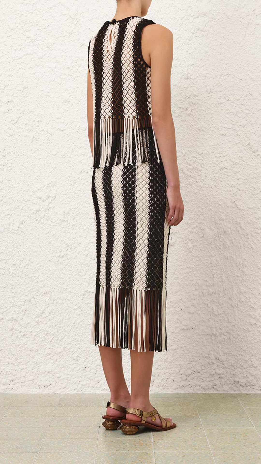 Zimmermann Wanderlust Macrame Maxi Skirt in Black/Ivory