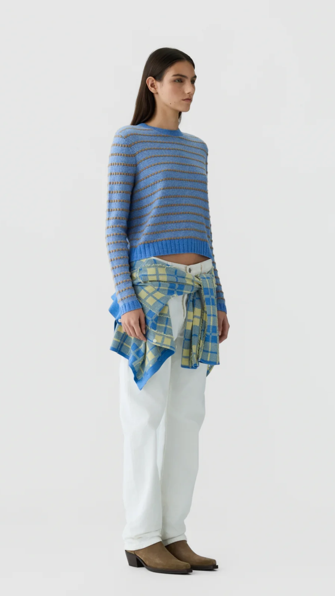 Guest In Residence Pebble Stripe Shrunken Crew in Delft Blue Combo