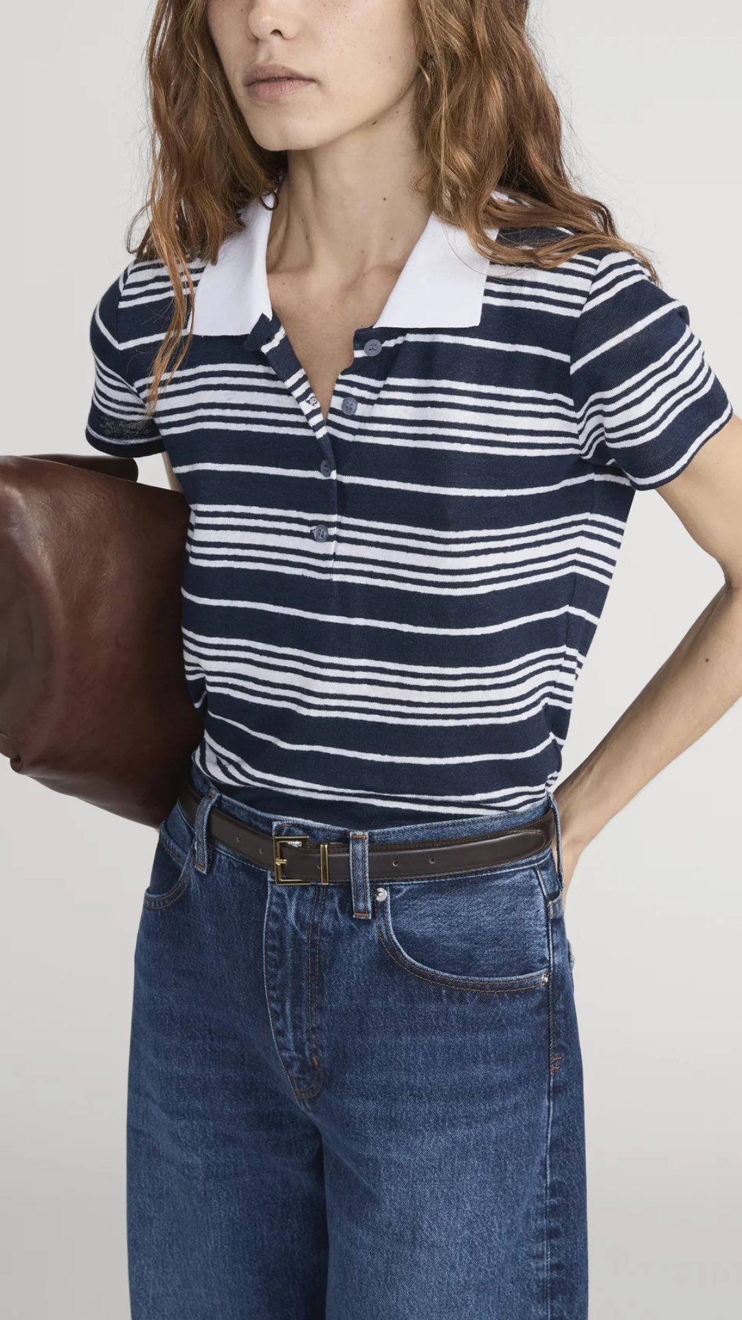 Frame The Striped Polo in Navy Multi