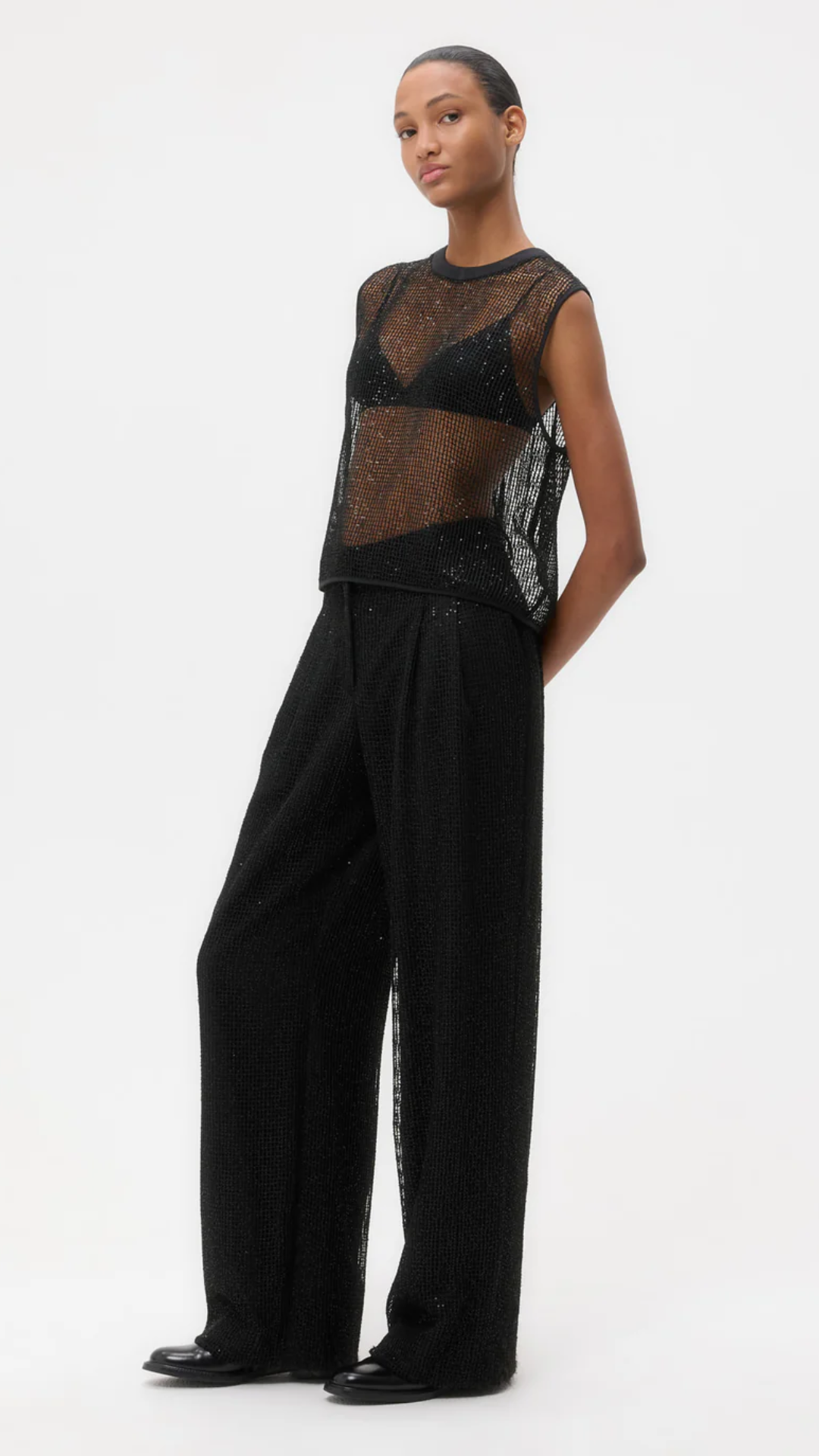 TWP Sulli Mini Sequin Netting Pant in Black