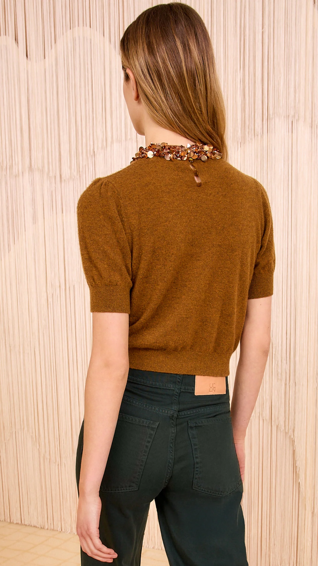 Ulla Johnson Liv Embroidered Cashmere Knit in Umber