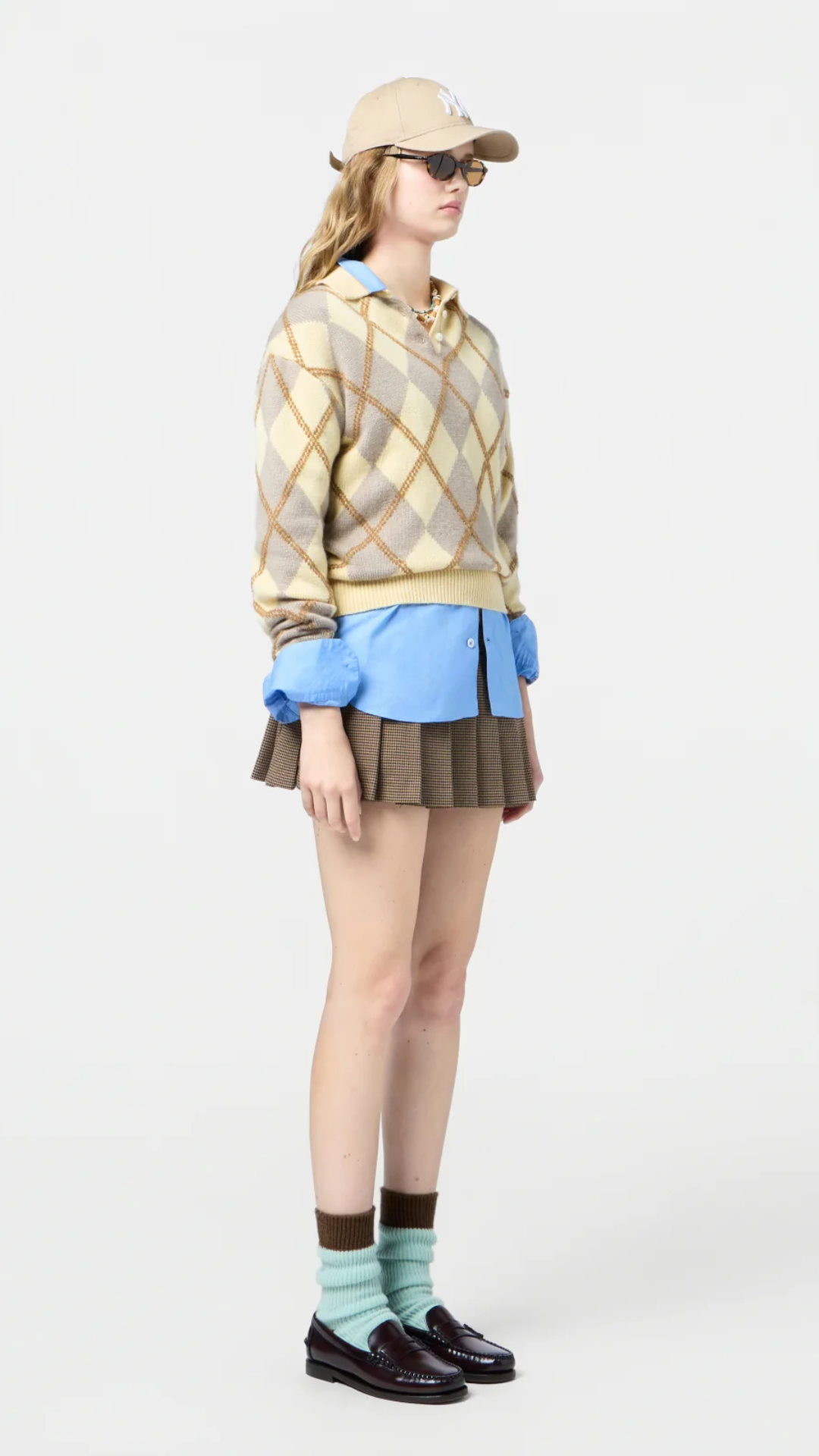 Guest in Residence Collegiate Argyle Polo Sweater in Butter Combo