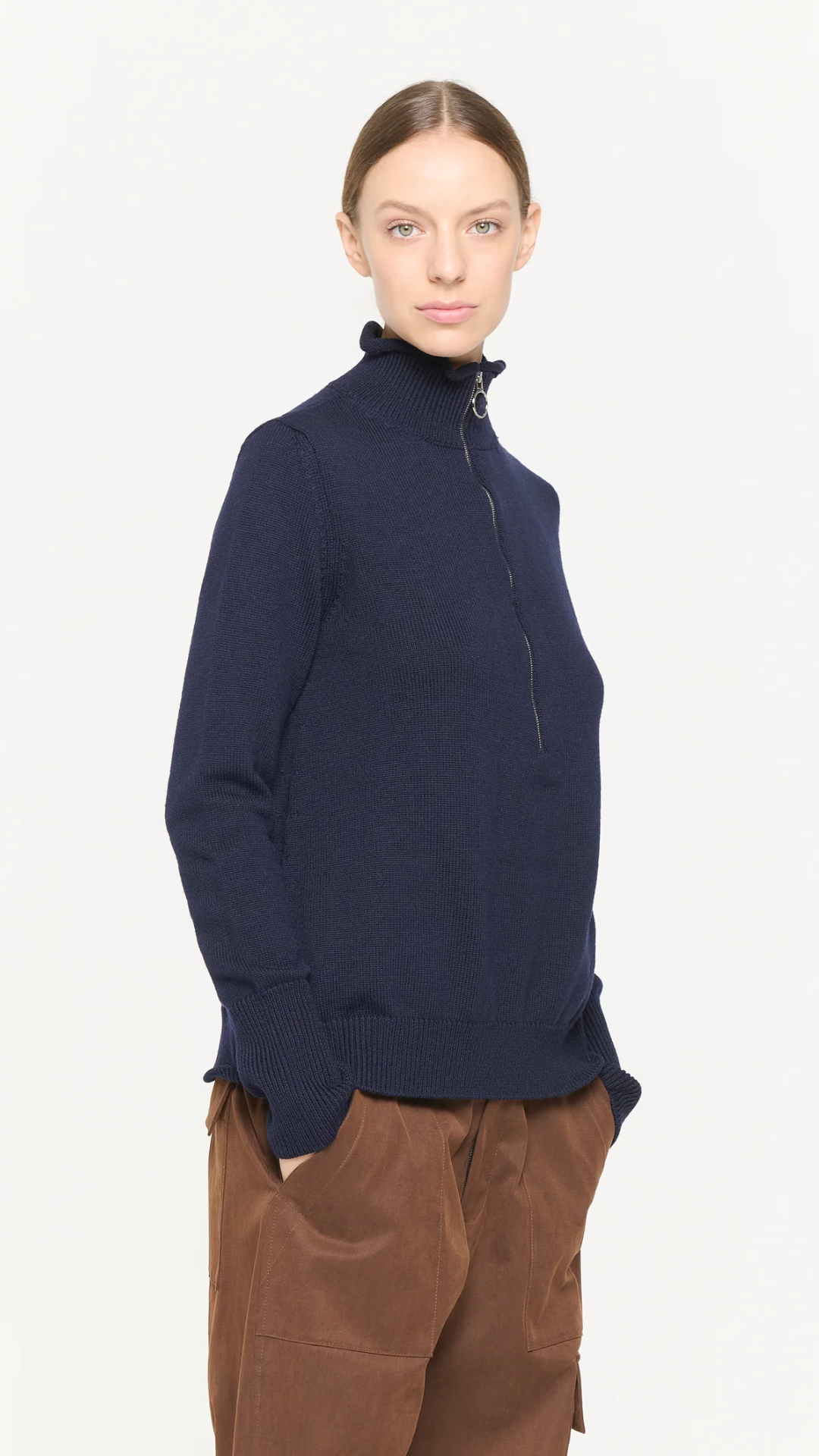 Plan C L/S Polo Shirt with Zipper in Dark Blue