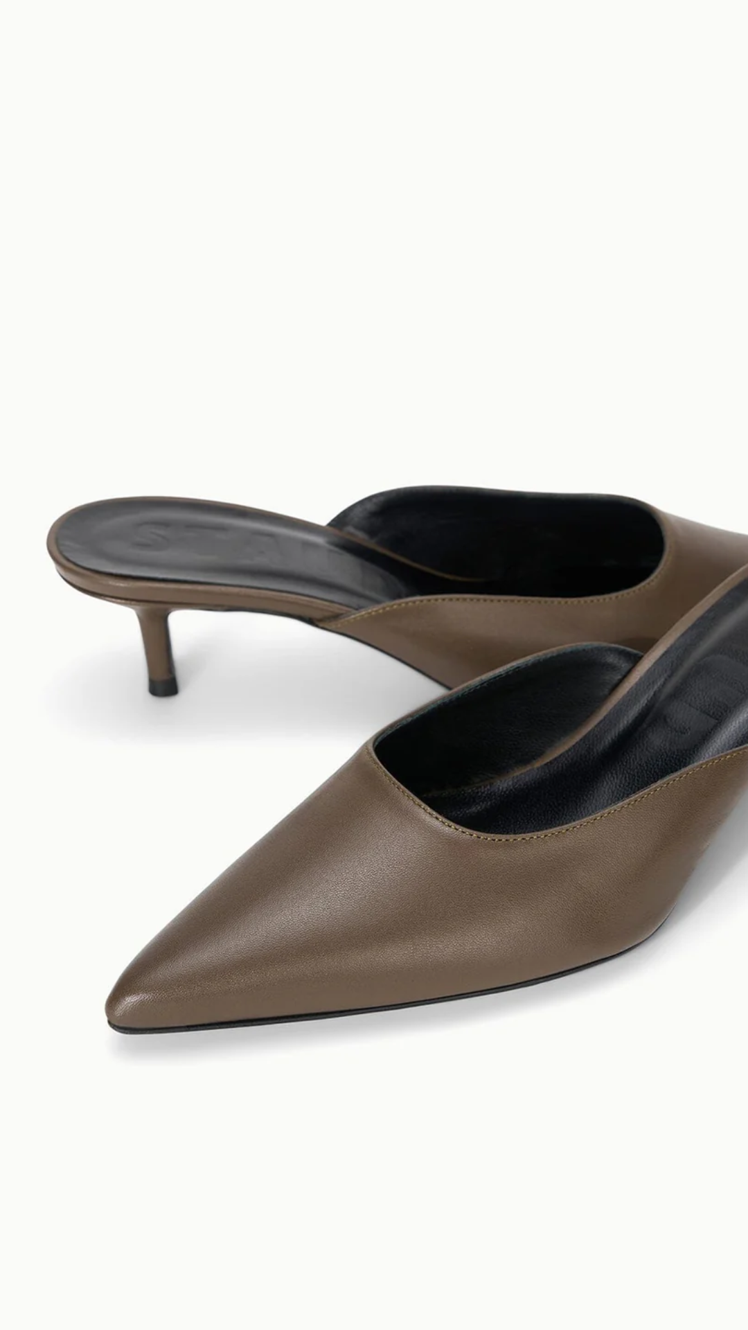 Staud Sebastian Kitten Heel Mule in Truffle